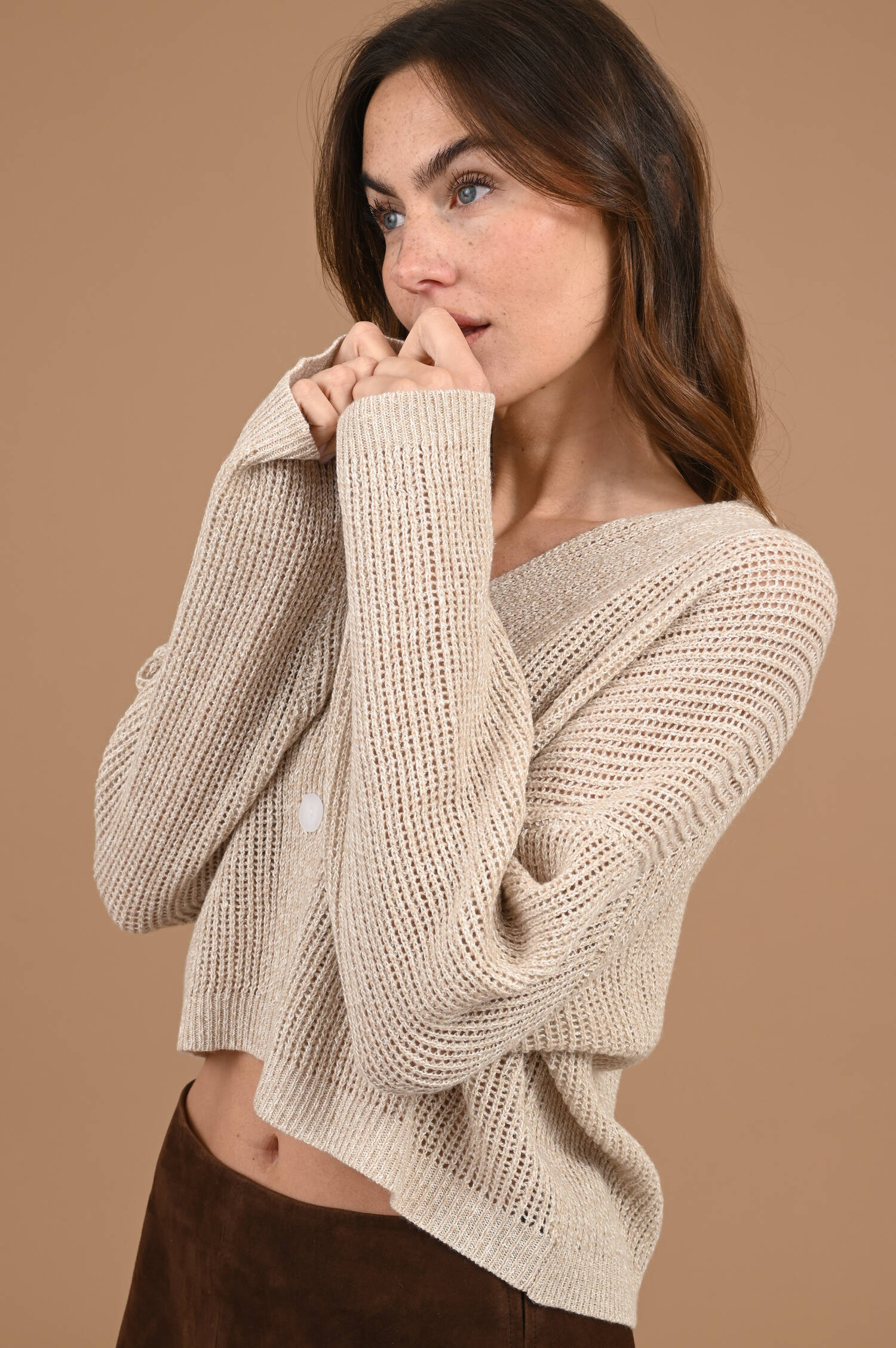 Grobstrickweste aus Cashmere-Leinen in Beige
