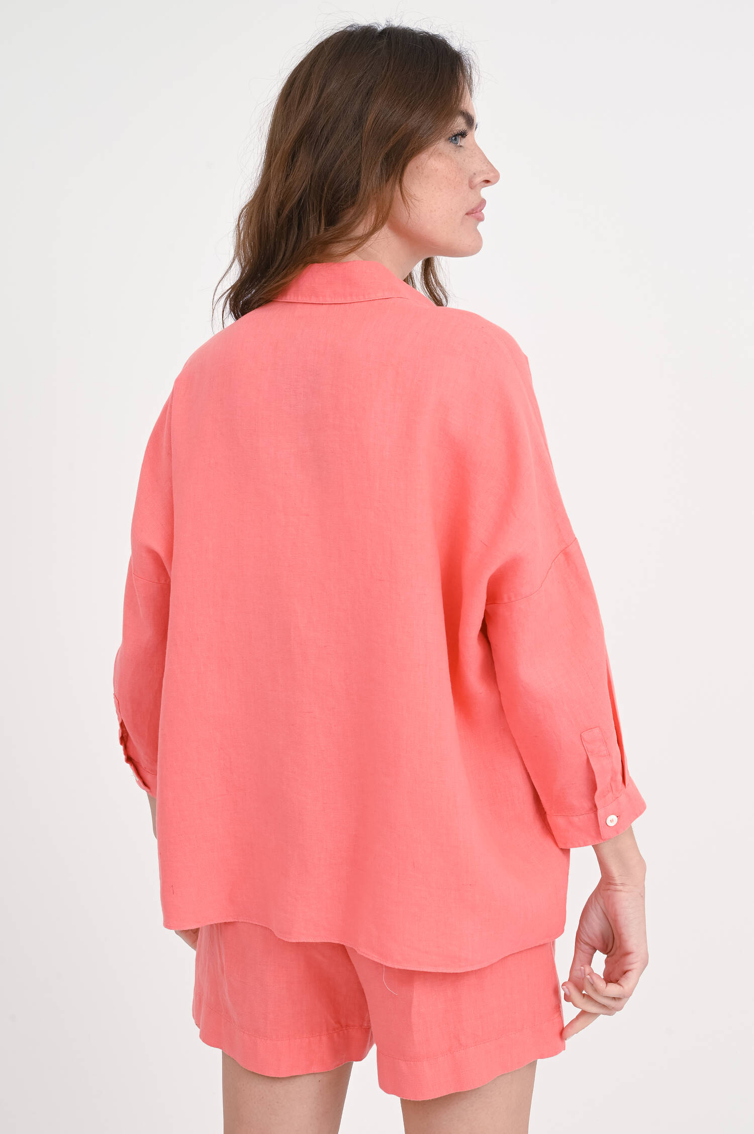 Leinenbluse mit verkürztem Arm GIOIA in Coral