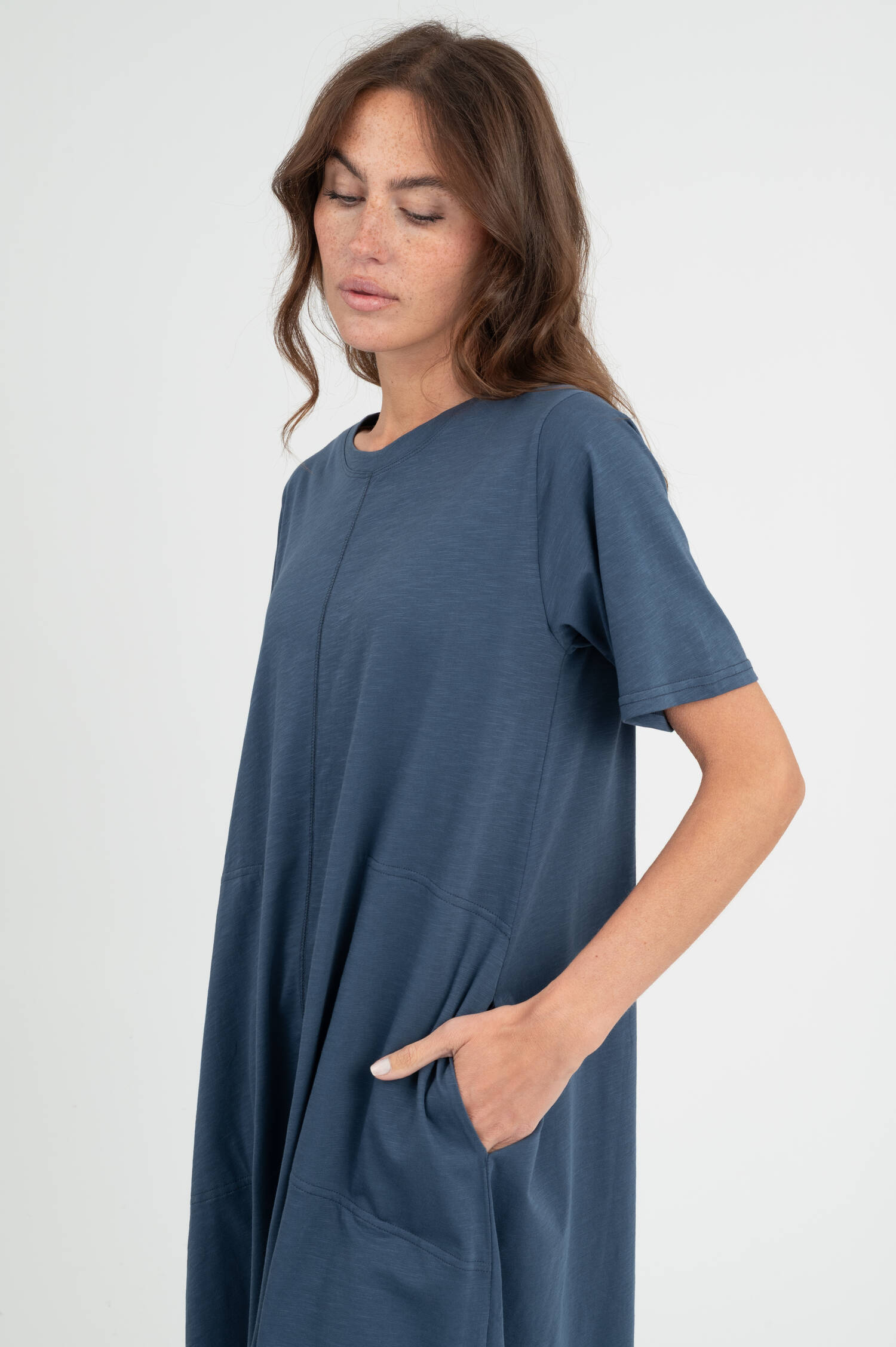 Kleid aus Baumwolle in Blau meliert