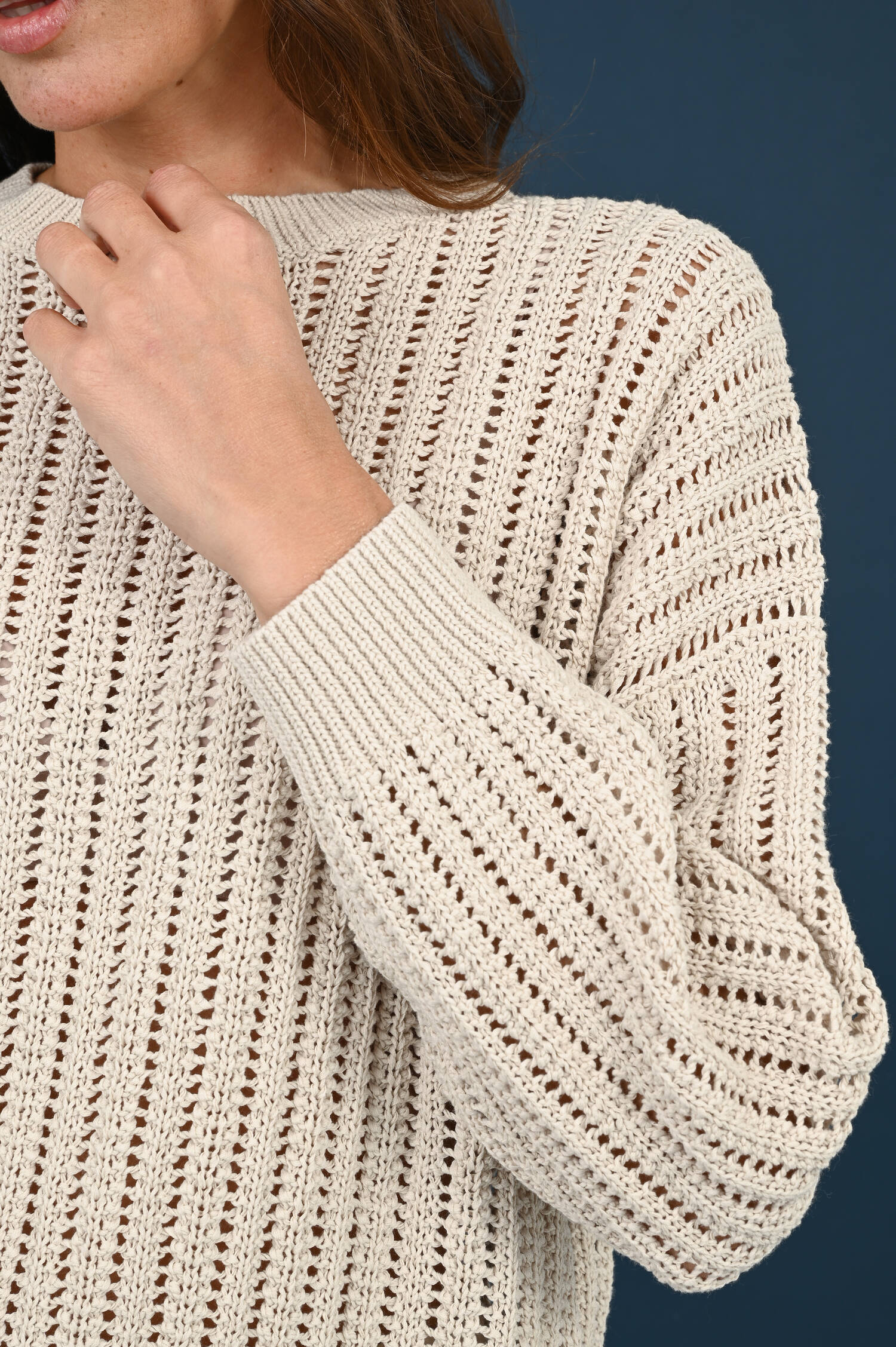 Lochstrick Pullover in Sand