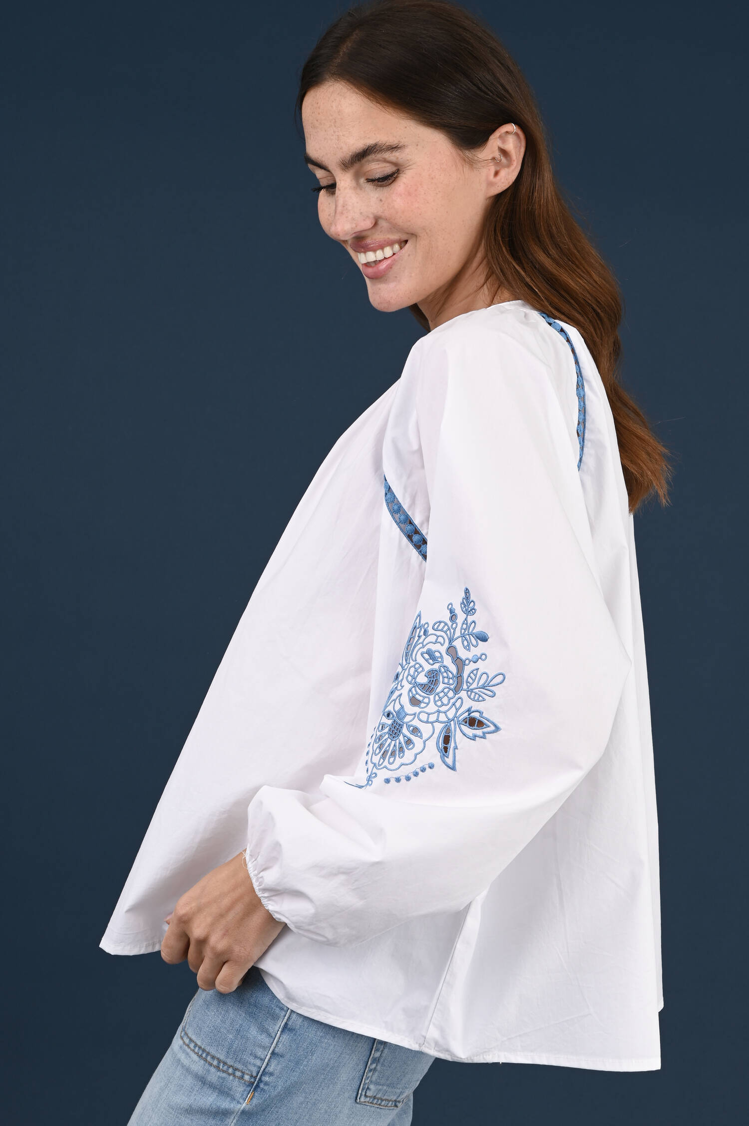 Ethno Tunika in Weiß/Blau