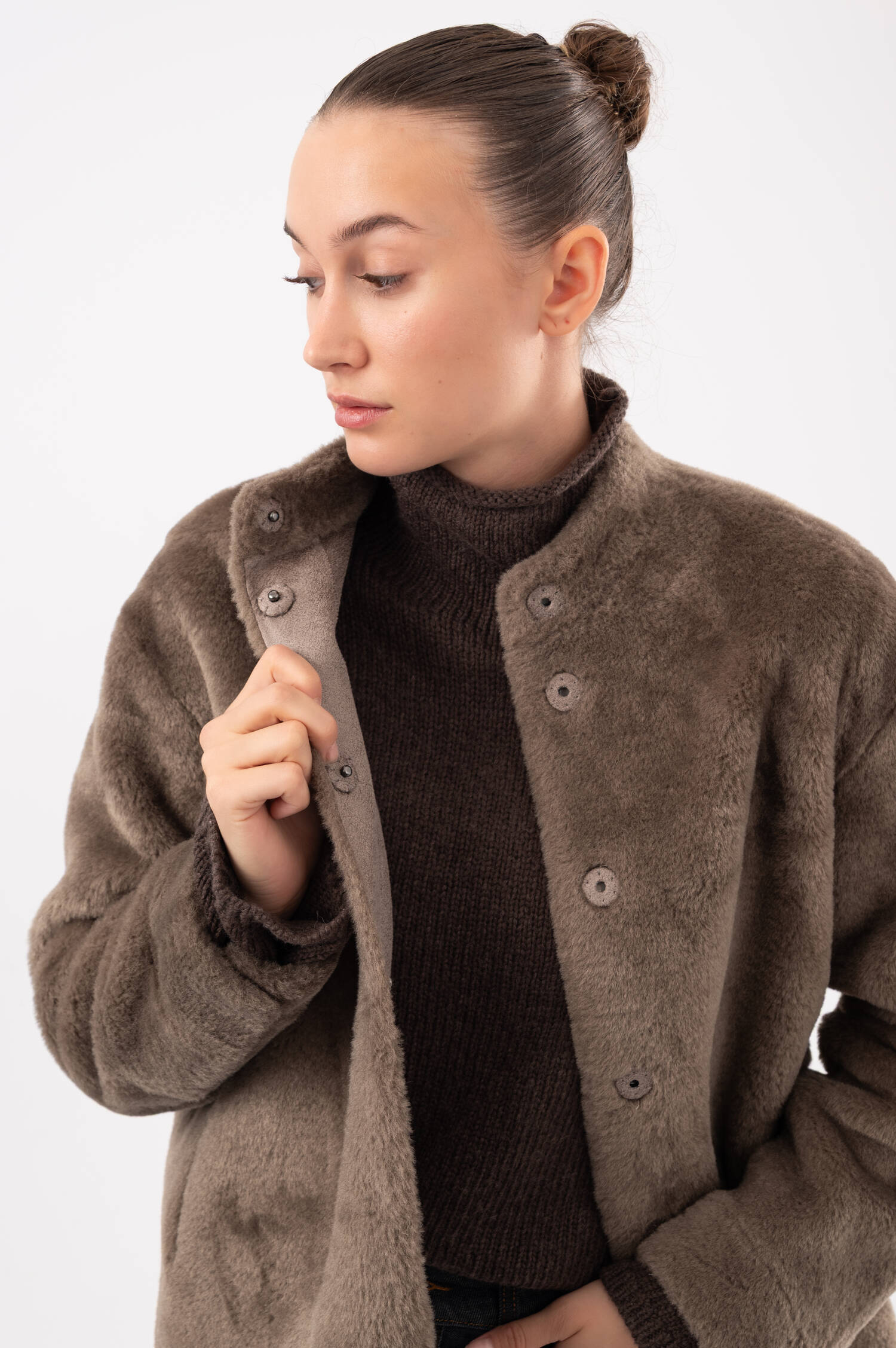 Faux-Fur-Shearling-Jacke ANJA in Braun Faux-Fur-Shearling-Jacke ANJA in Braun