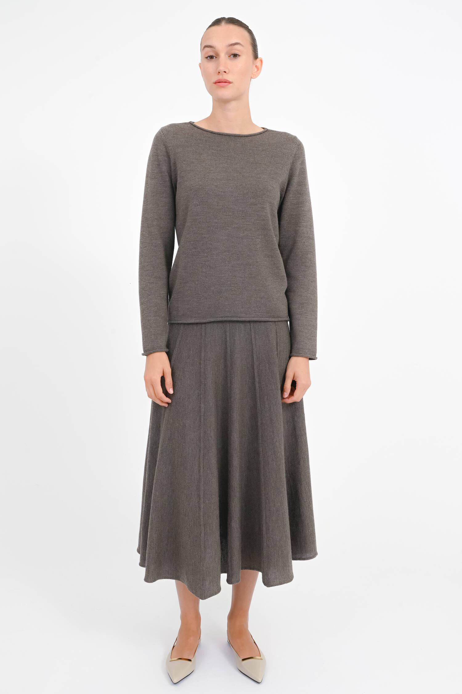 Pullover mit Rollsaum in Cacao meliert