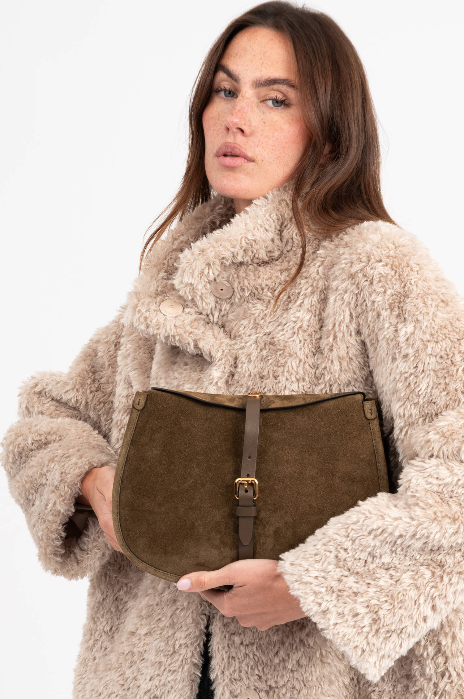 Medium Suede Pony Bag in Olive