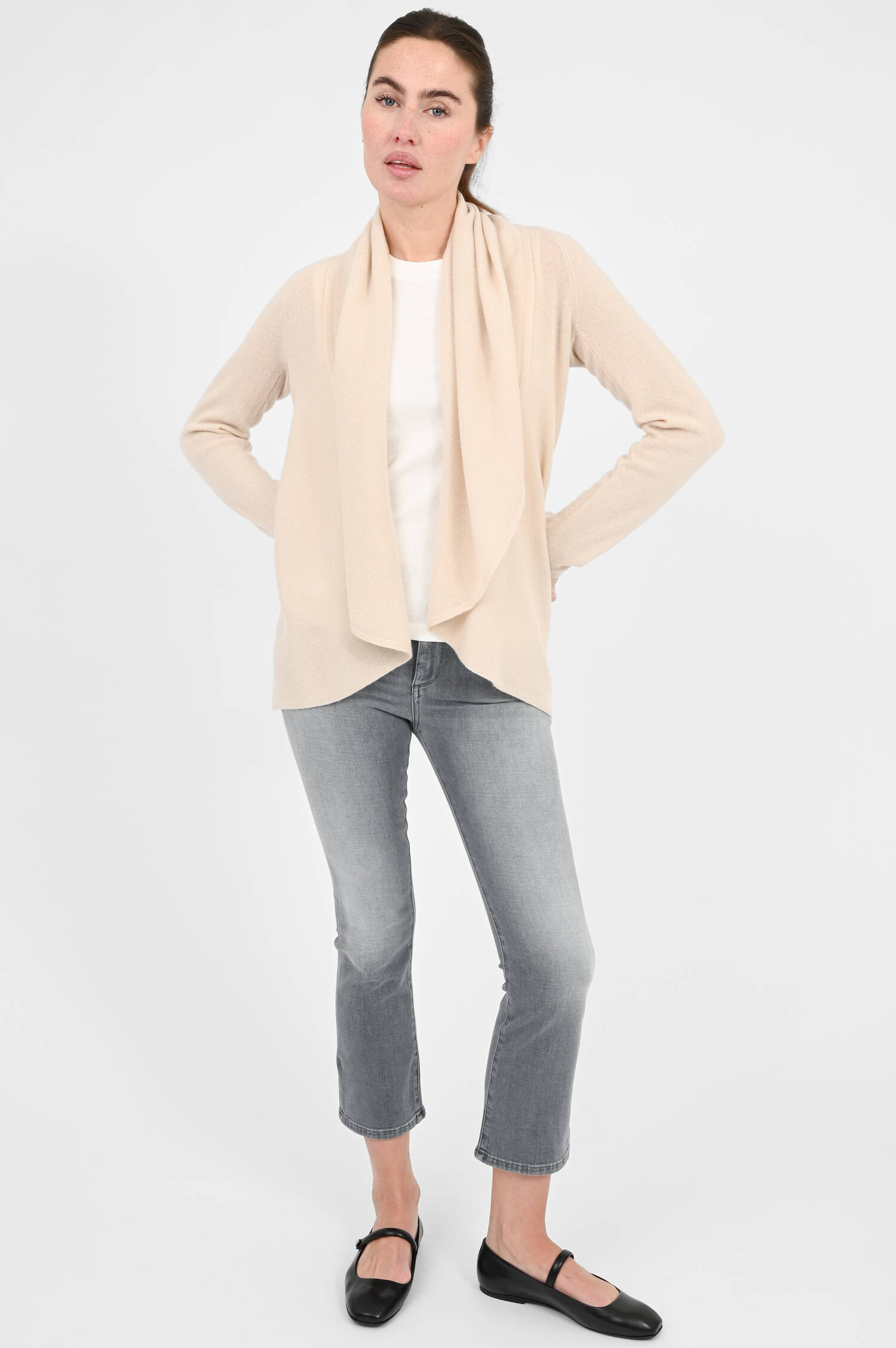 Cashmere-Strickjacke mit Schalkragen in Natur