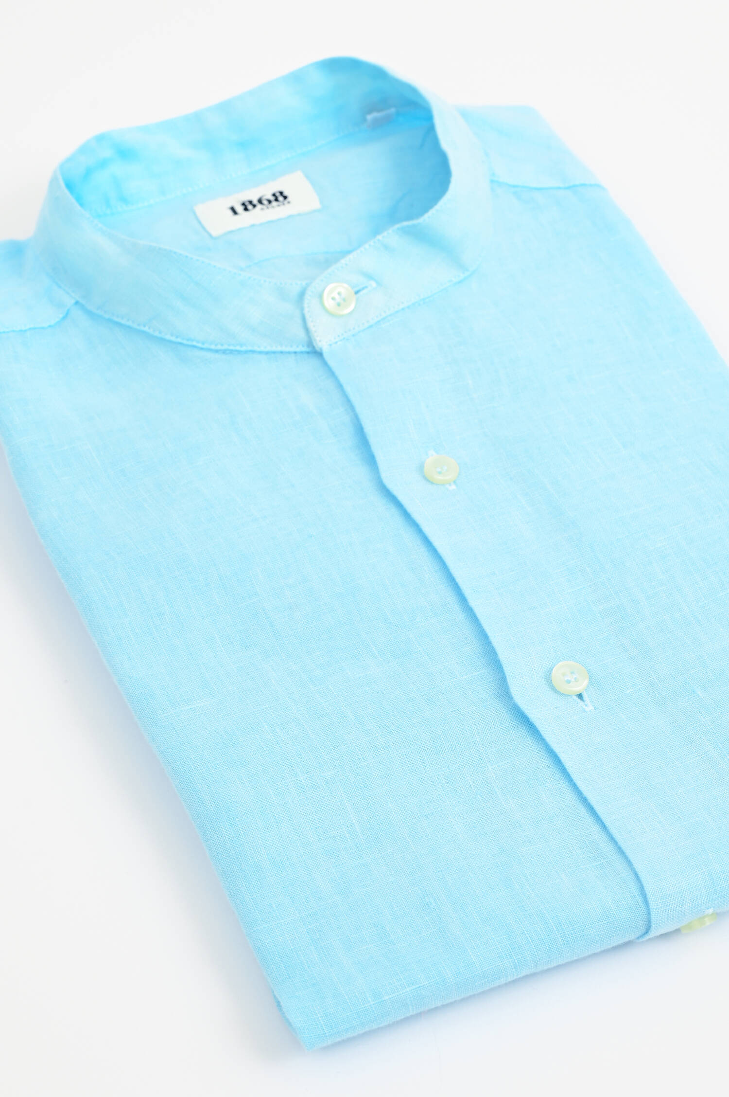 Leinenhemd mit Stehkragen in Hellblau