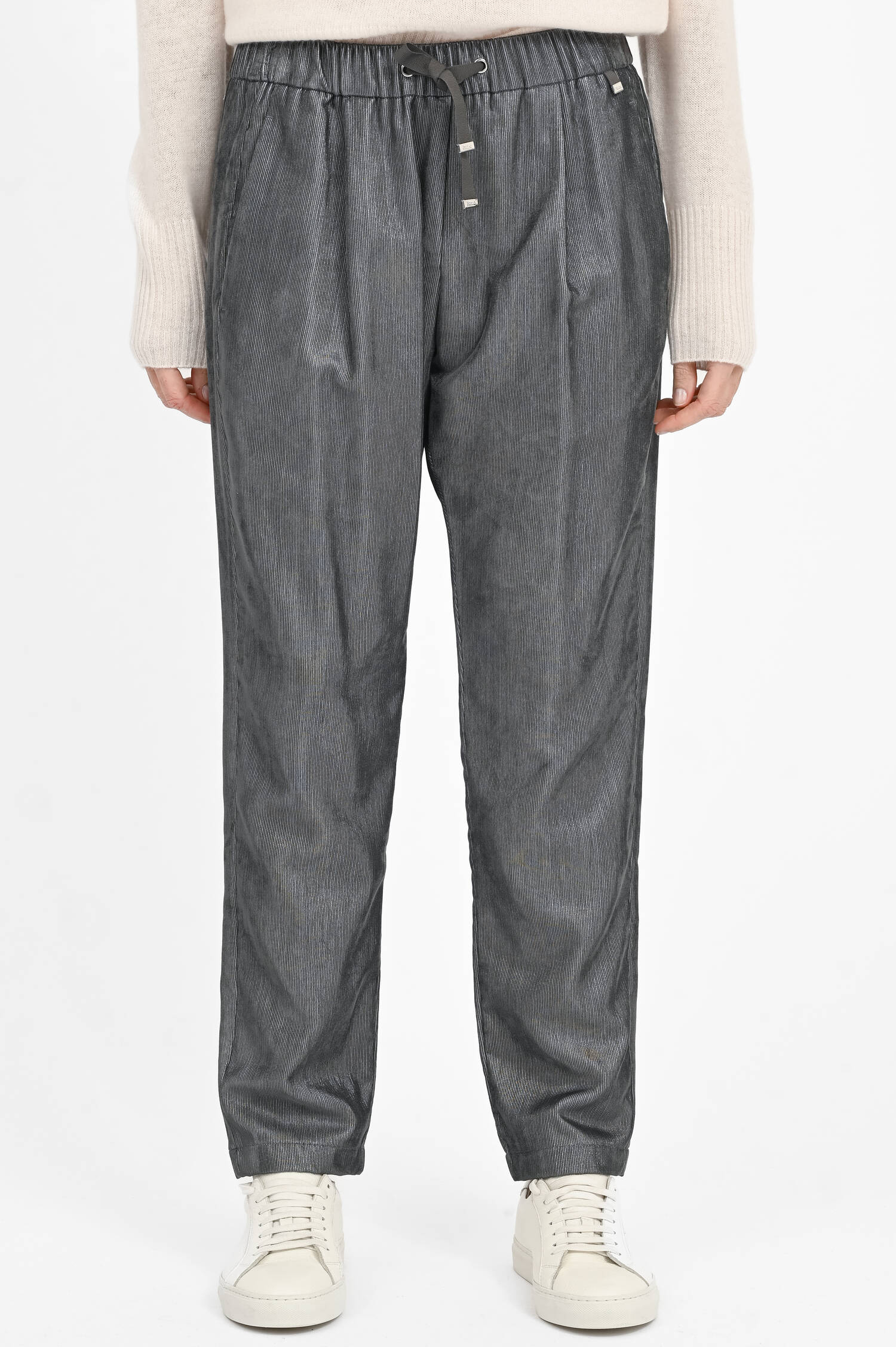 Cord-Hose mit Metallic-Optik in Silbergrau Cord-Hose mit Metallic-Optik in Silbergrau