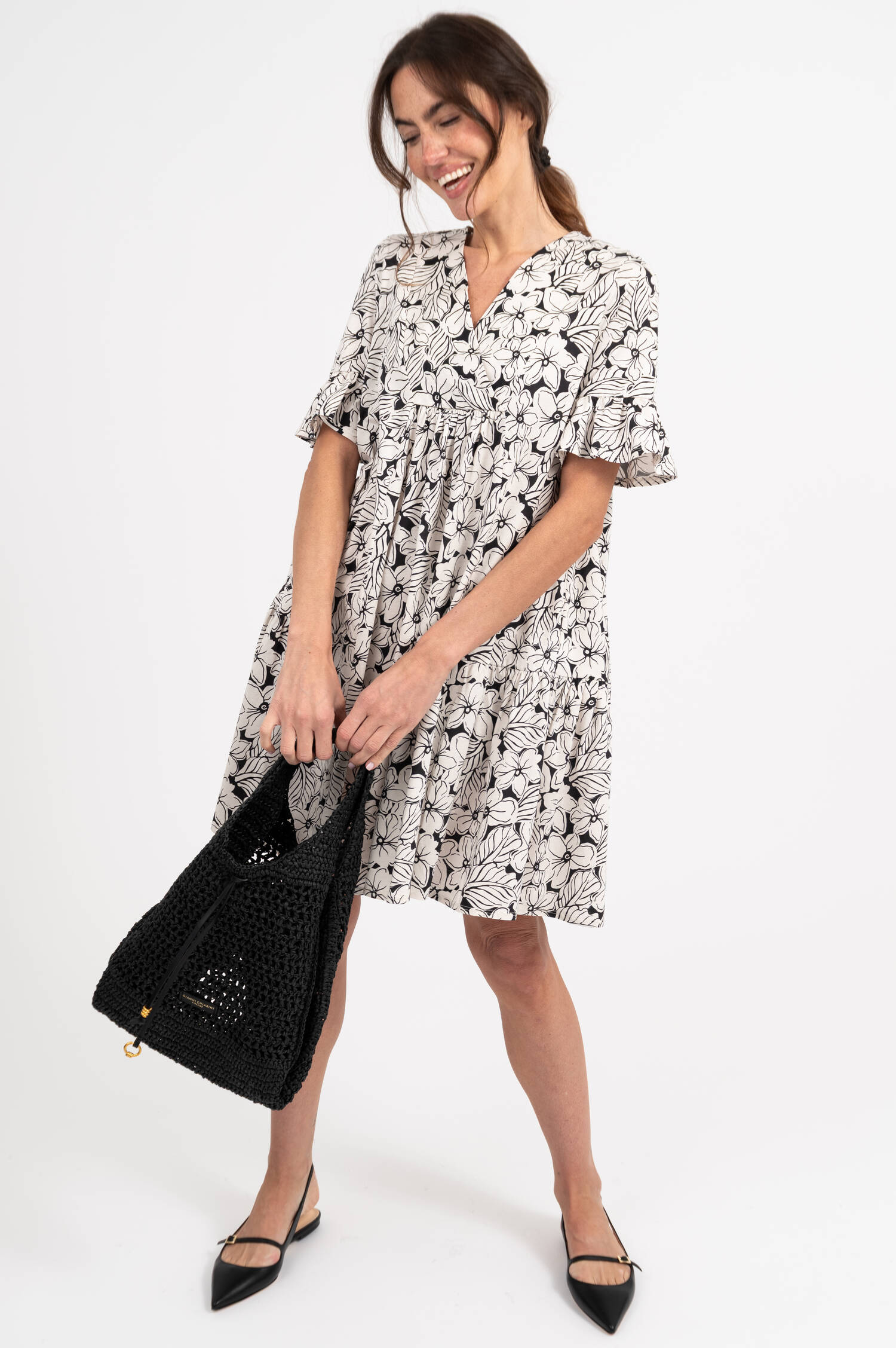 Jersey Kleid FUOCO in Weiß/Schwarz