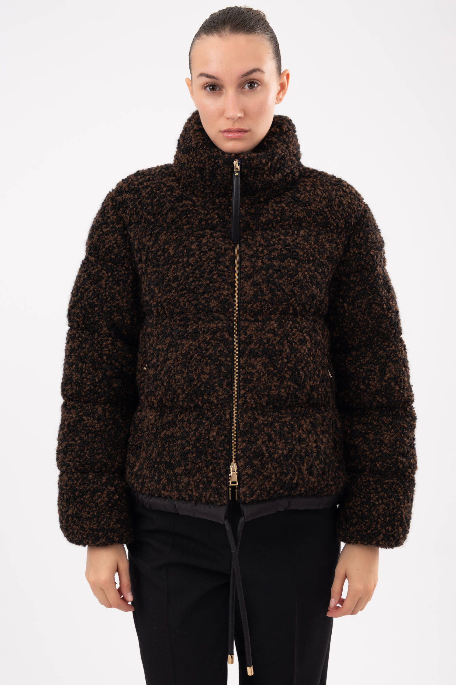 Tweed-Daunenjacke in Schwarz/Braun Tweed-Daunenjacke in Schwarz/Braun