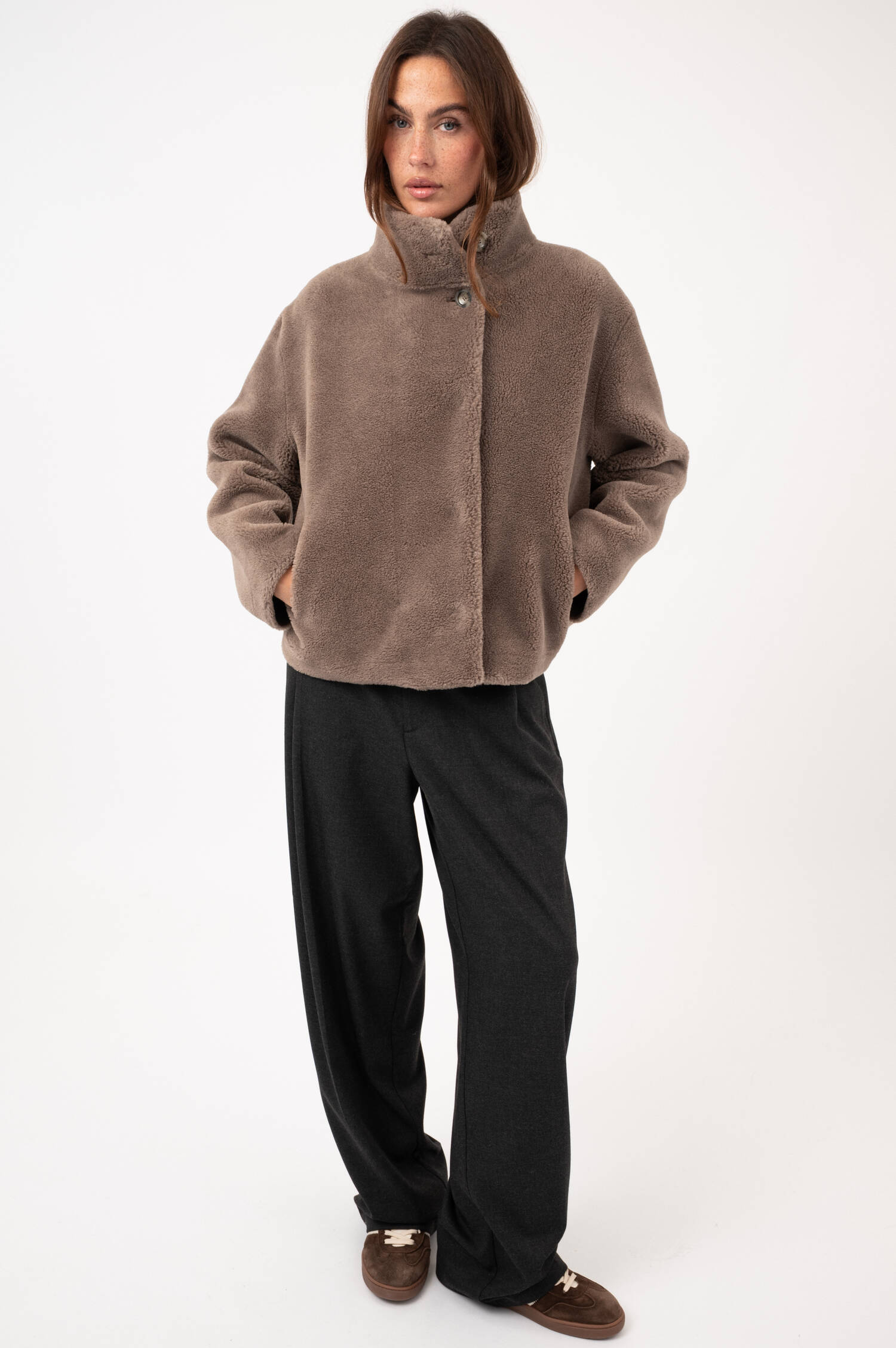 Wollmix-Teddy-Jacke in Taupe Wollmix-Teddy-Jacke in Taupe