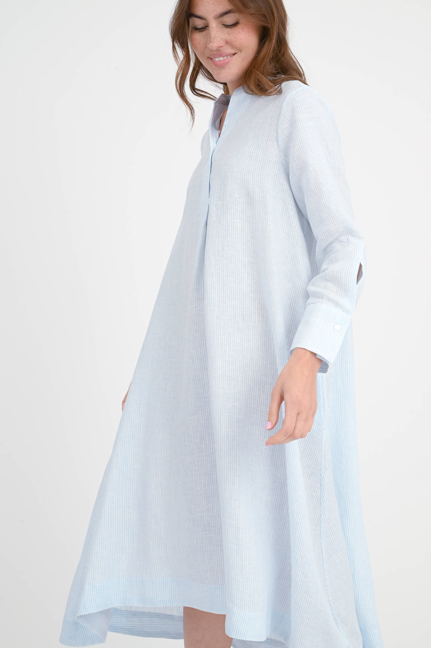 Midikleid OTORRA in Türkis/Weiß schmal gestreift