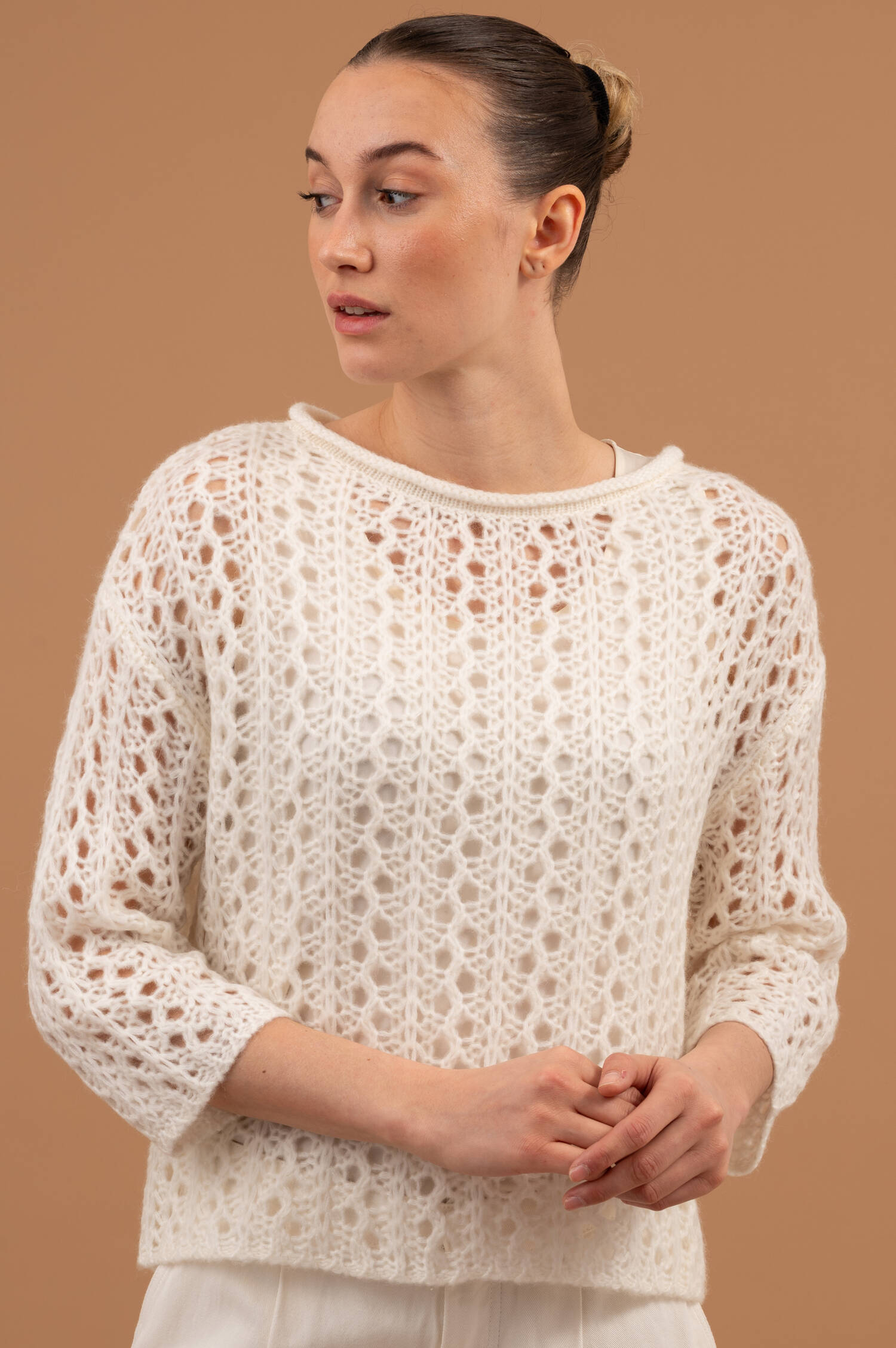 Lochstrick Pullover in Off-White Lochstrick Pullover in Off-White