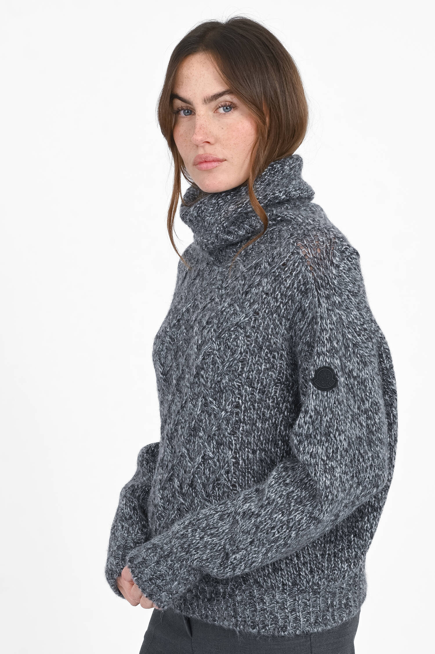 Rollkragenpullover mit Effektgarn in Anthrazit