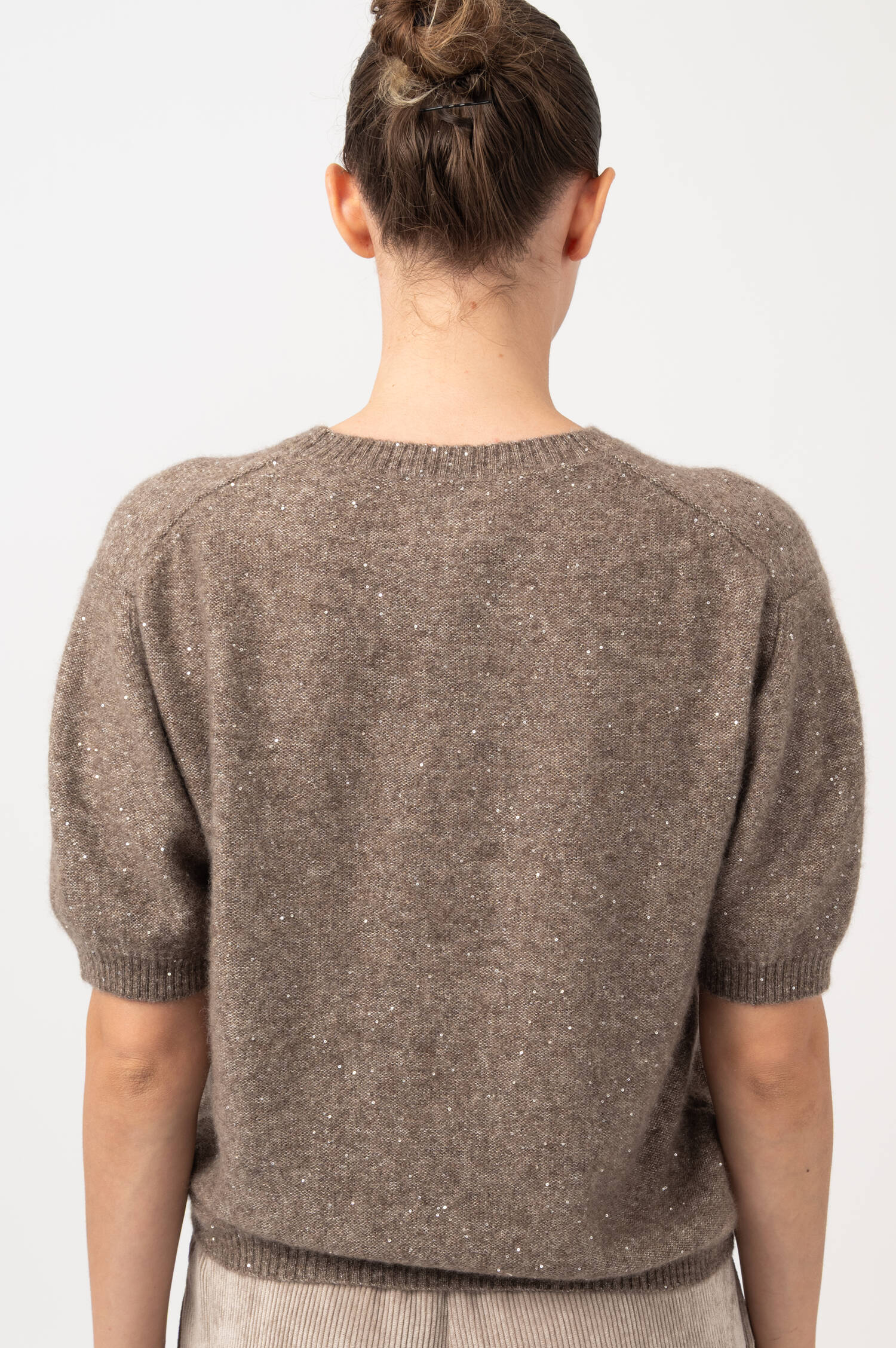 Pullover mit Paillettendetails in Beige meliert