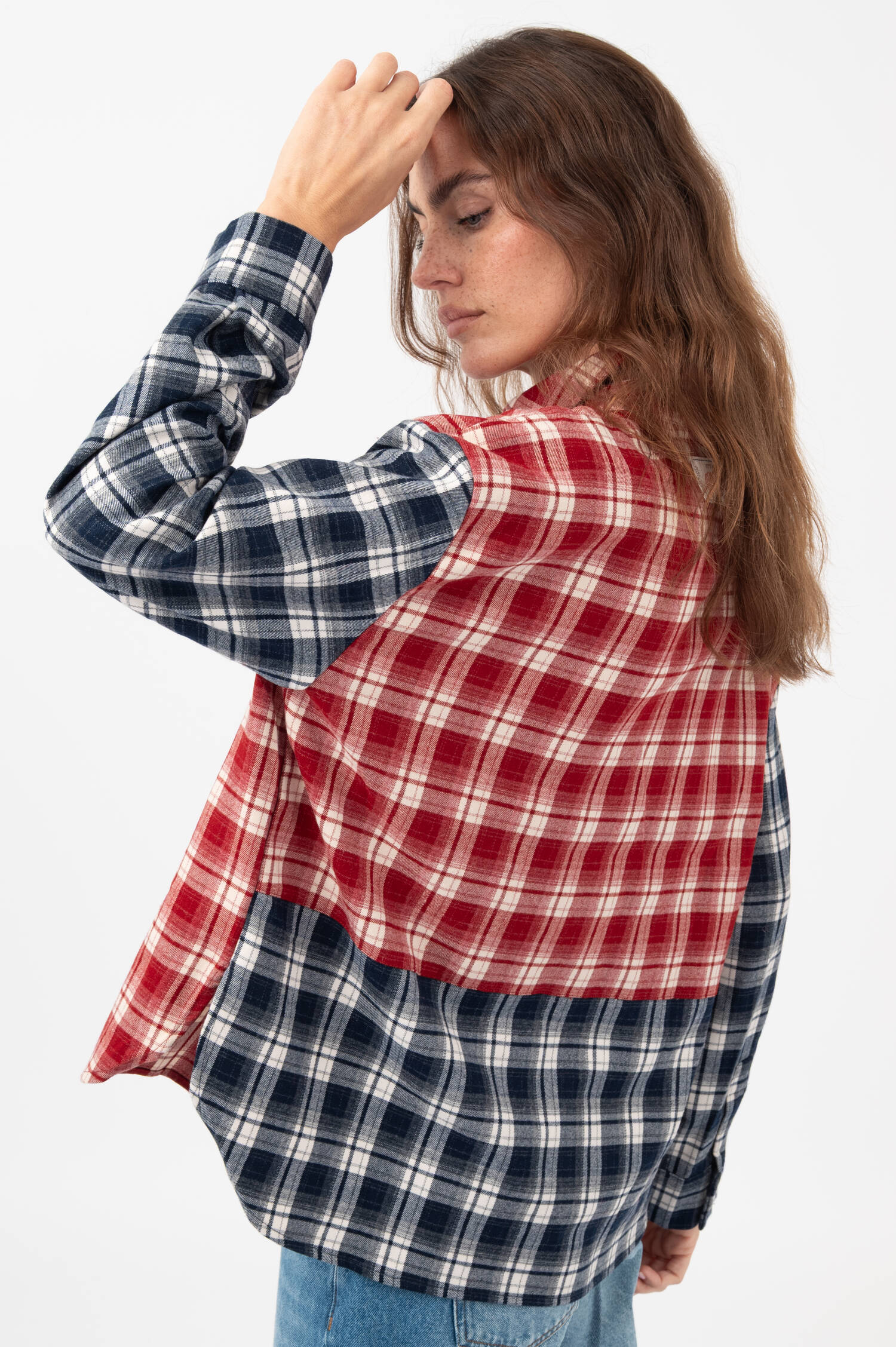 Flanell Bluse in Rot//Blau/Off-White