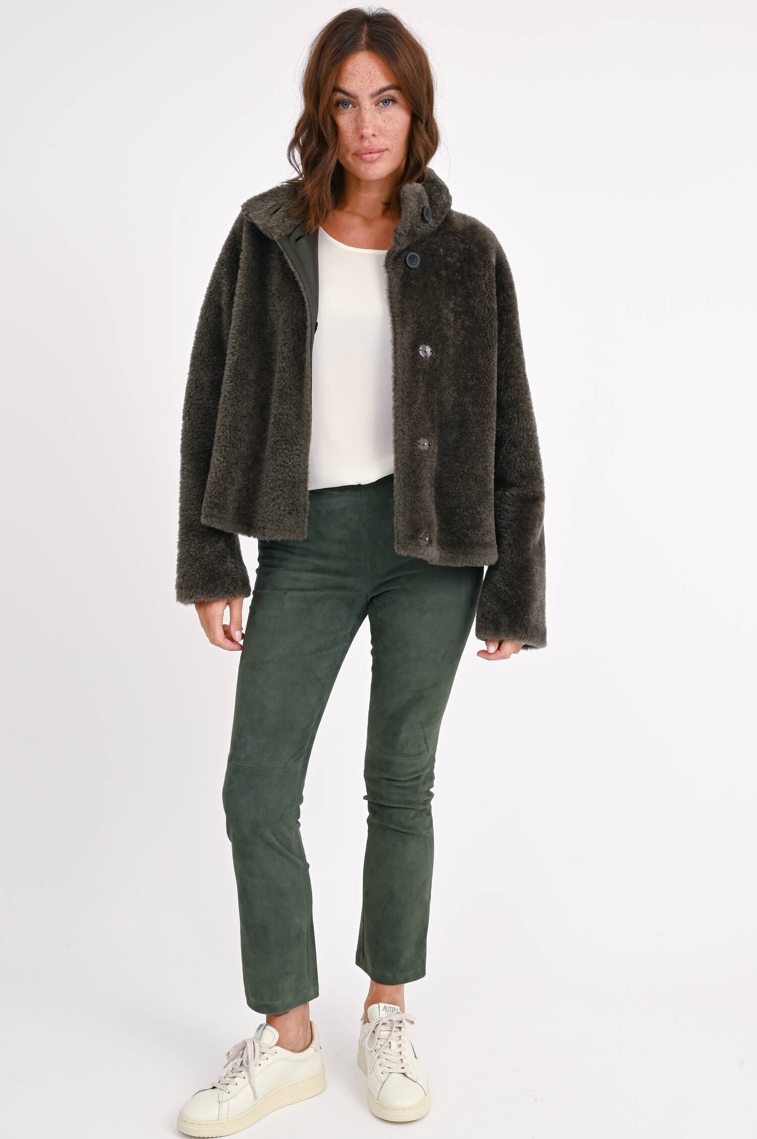 Velourslederhose JP-TWENTY in Dunkelgrün