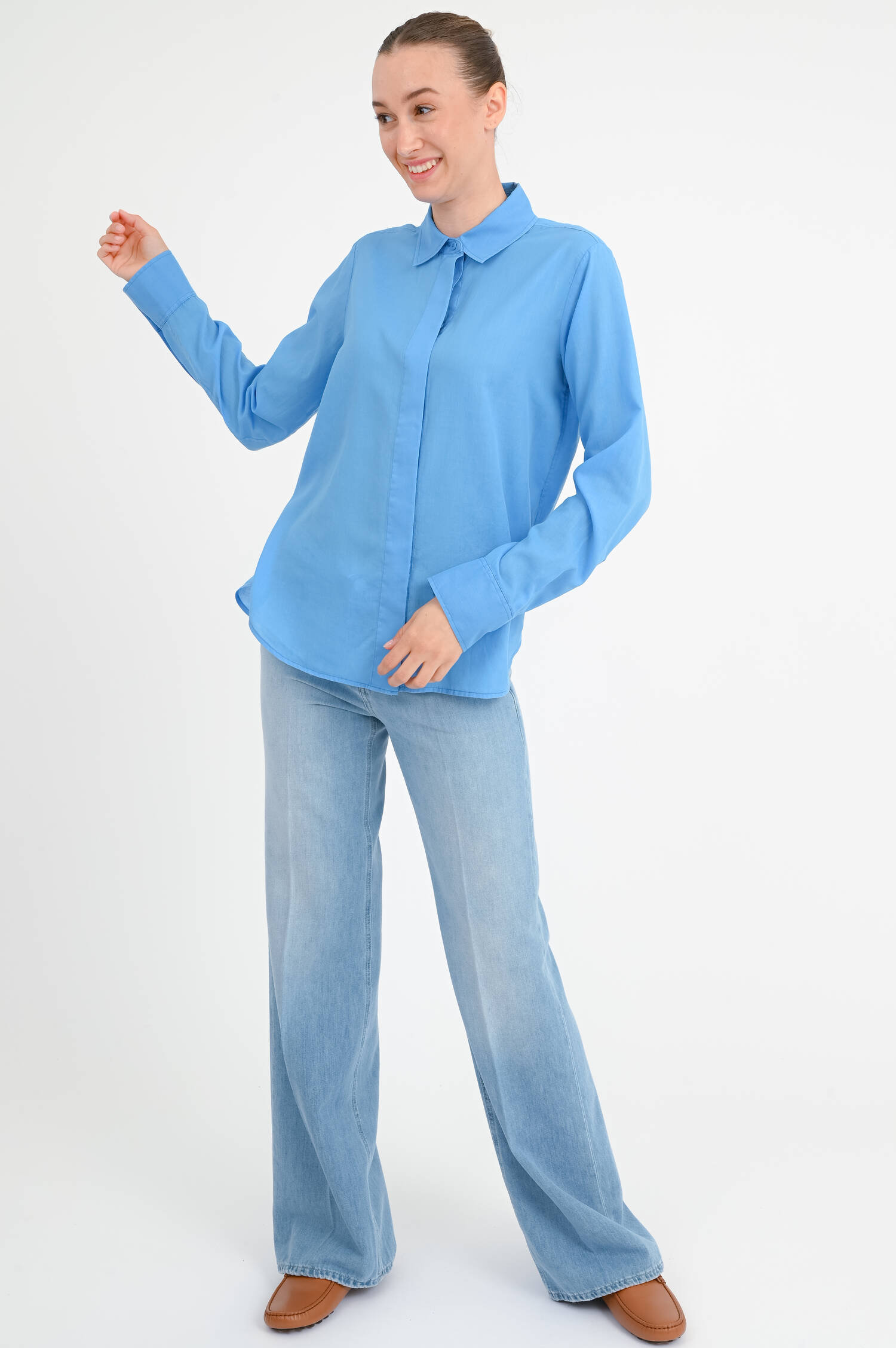 Baumwoll-Bluse in Cornflower Blue