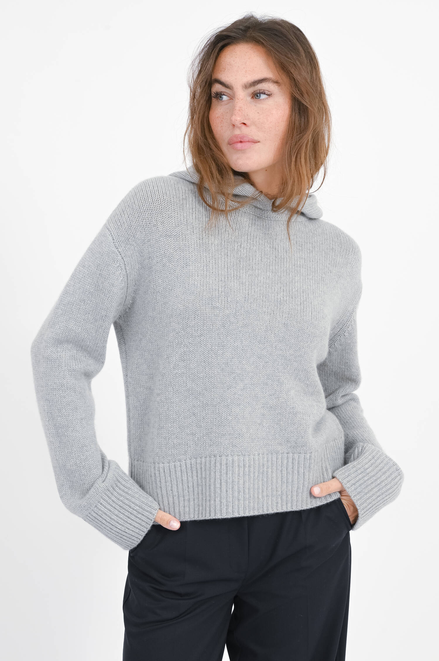 Cashmere-Kapuzenpullover KAROLIN in Hellgrau