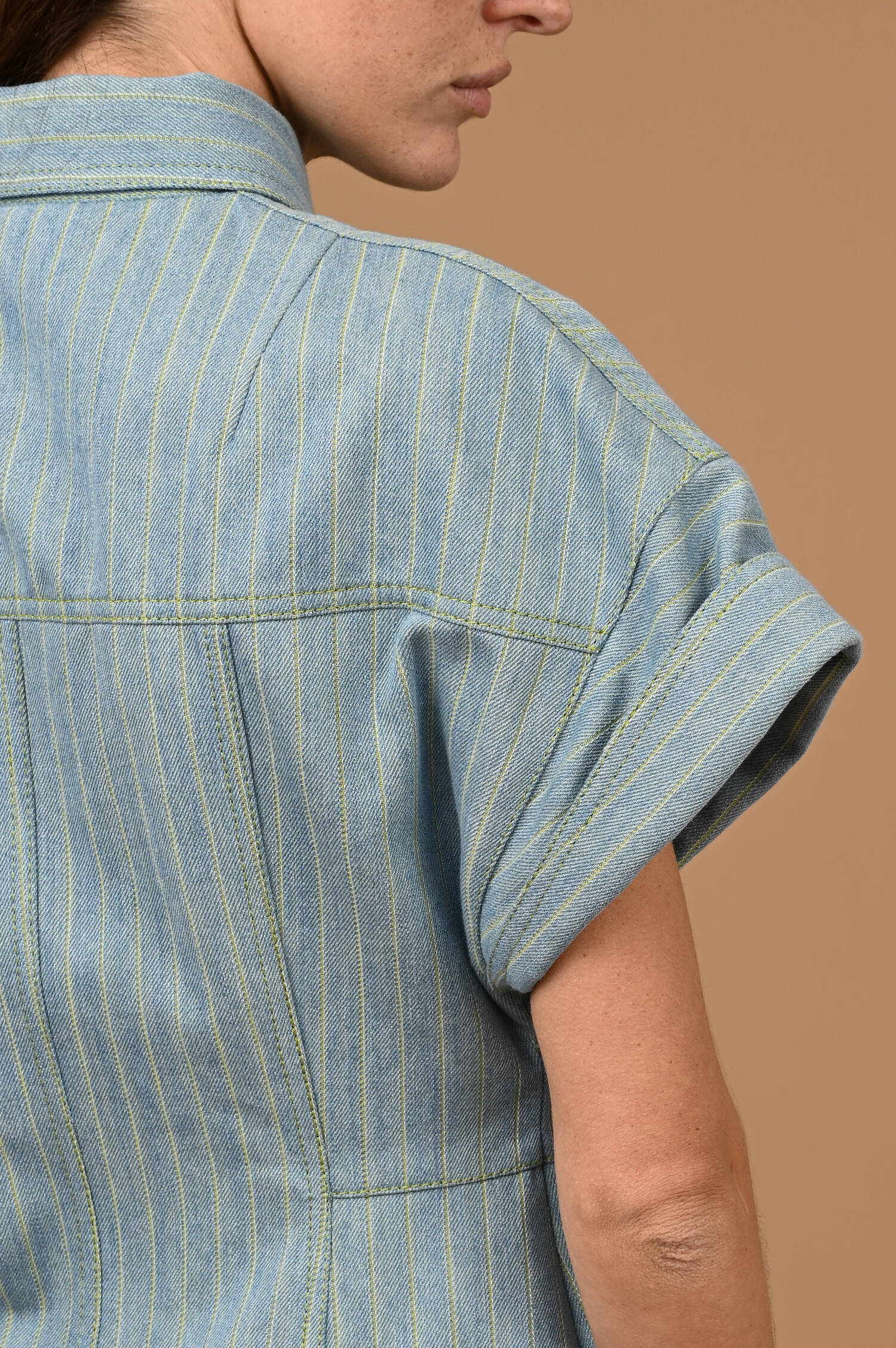 Denimblusenkleid in Hellblau/Grün