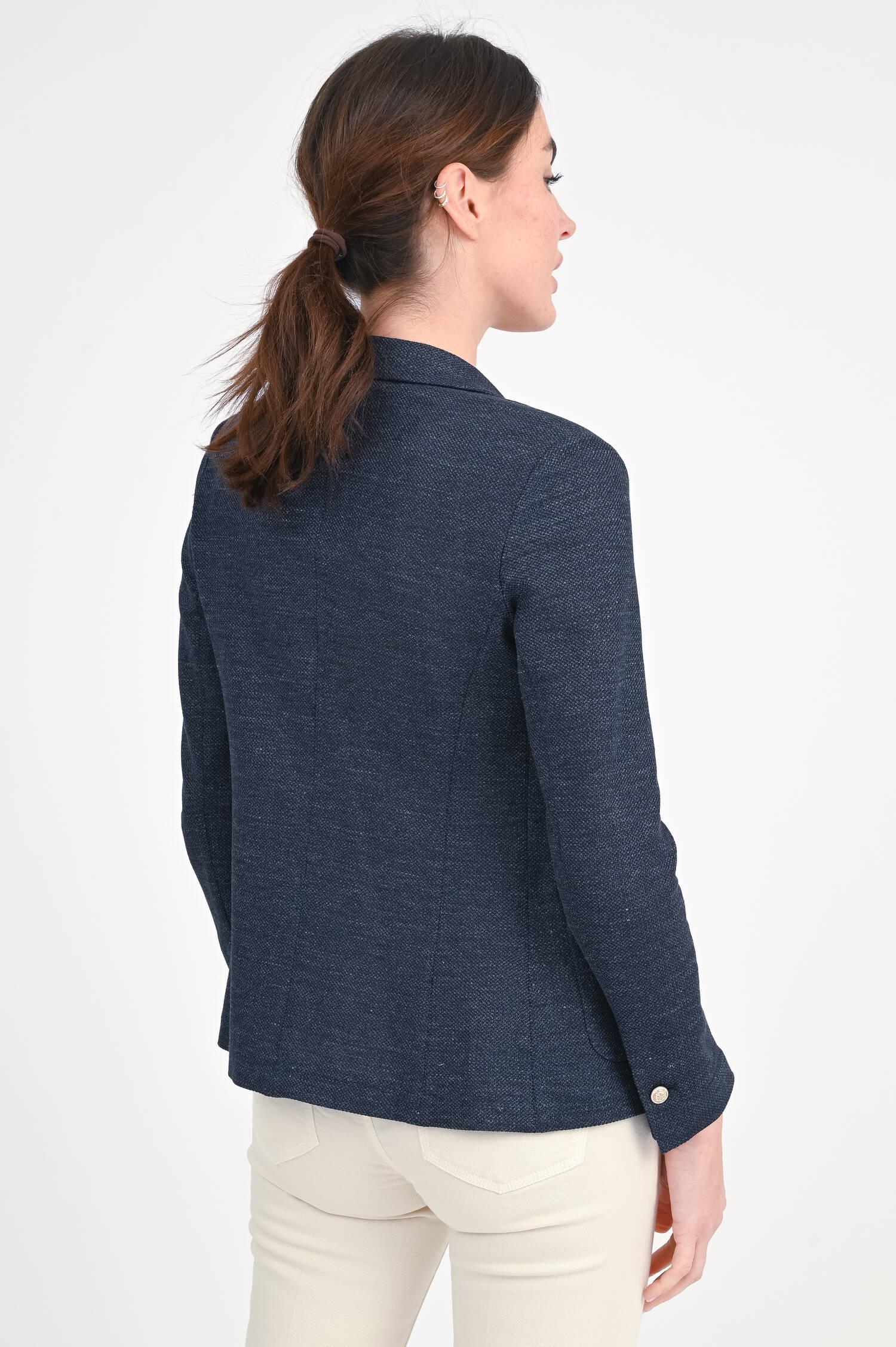 Einreihiger Leinen-Mix Blazer in Dunkelblau