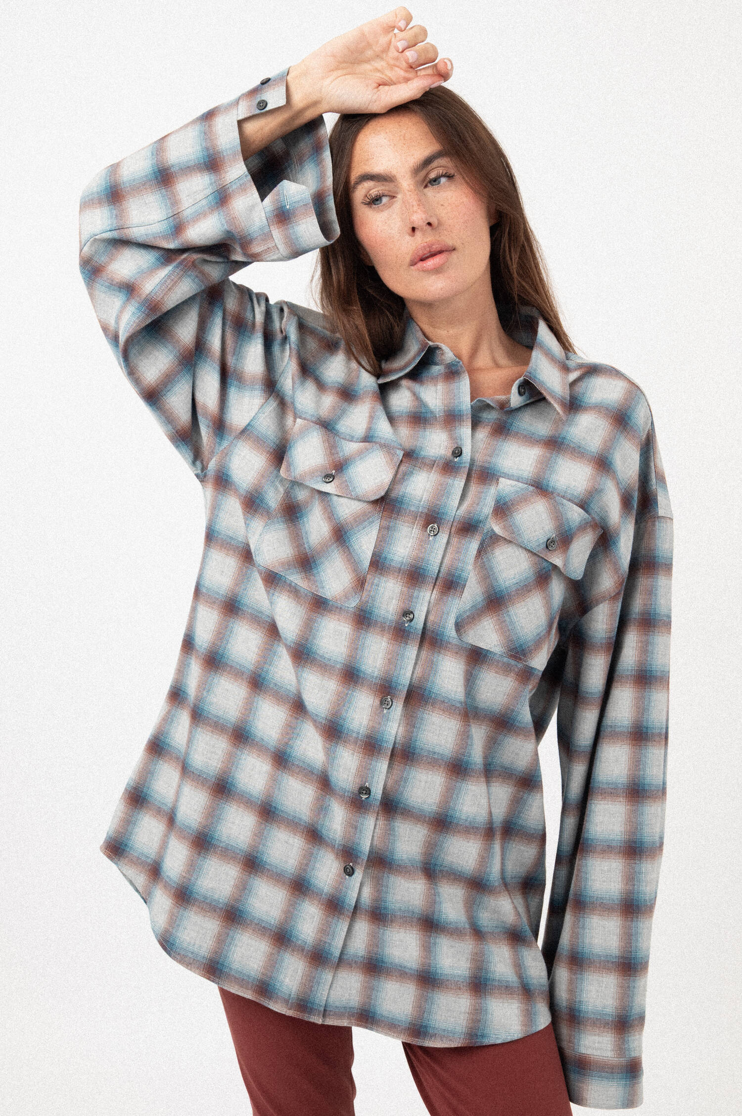 Flanellbluse in Blau/Braun