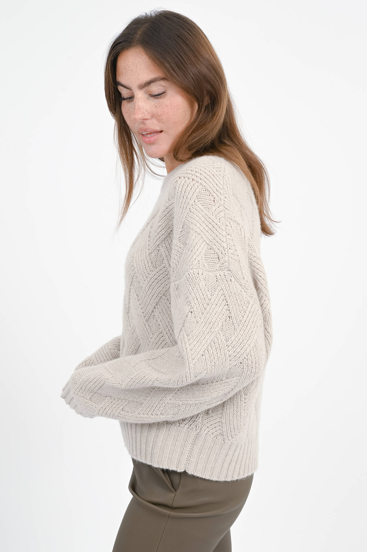 Zopfstrick-Pullover in Sand