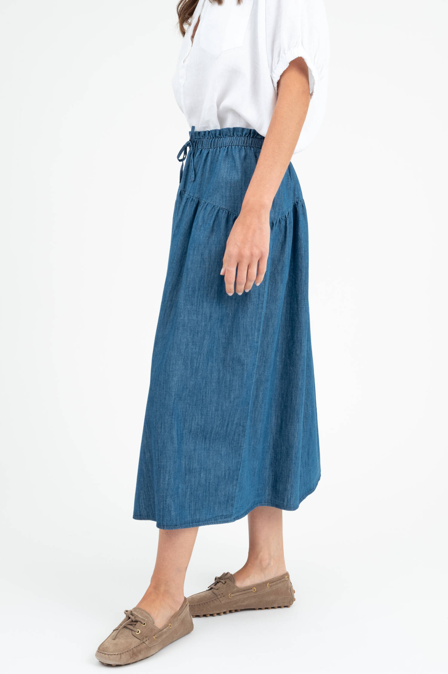 Midi Denimrock PALMA in Mittelblau