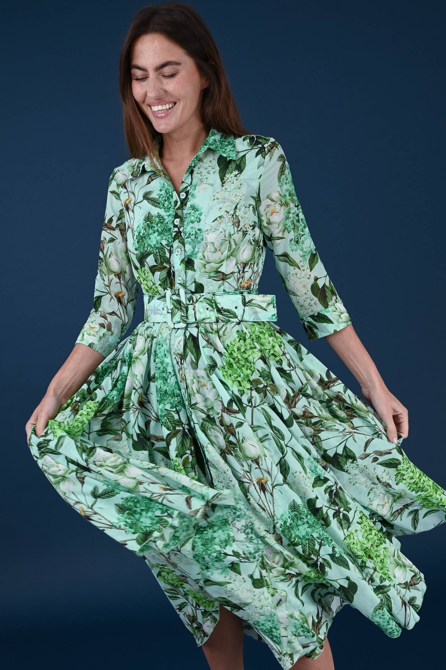 Kleid ASTER in Softgrün gemuster