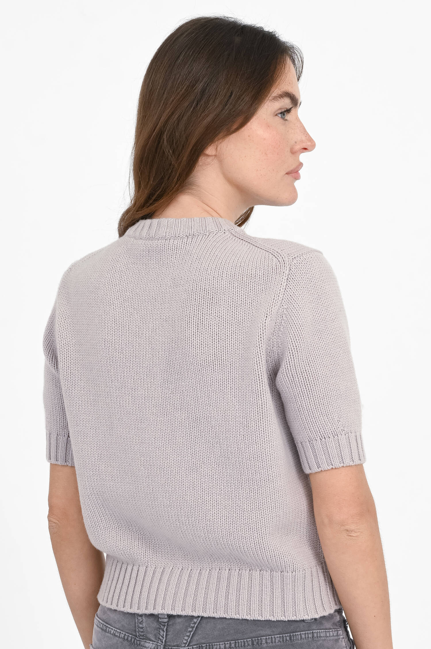 Kurzarm-Strickweste aus Cashmere-Mix in Hellgrau