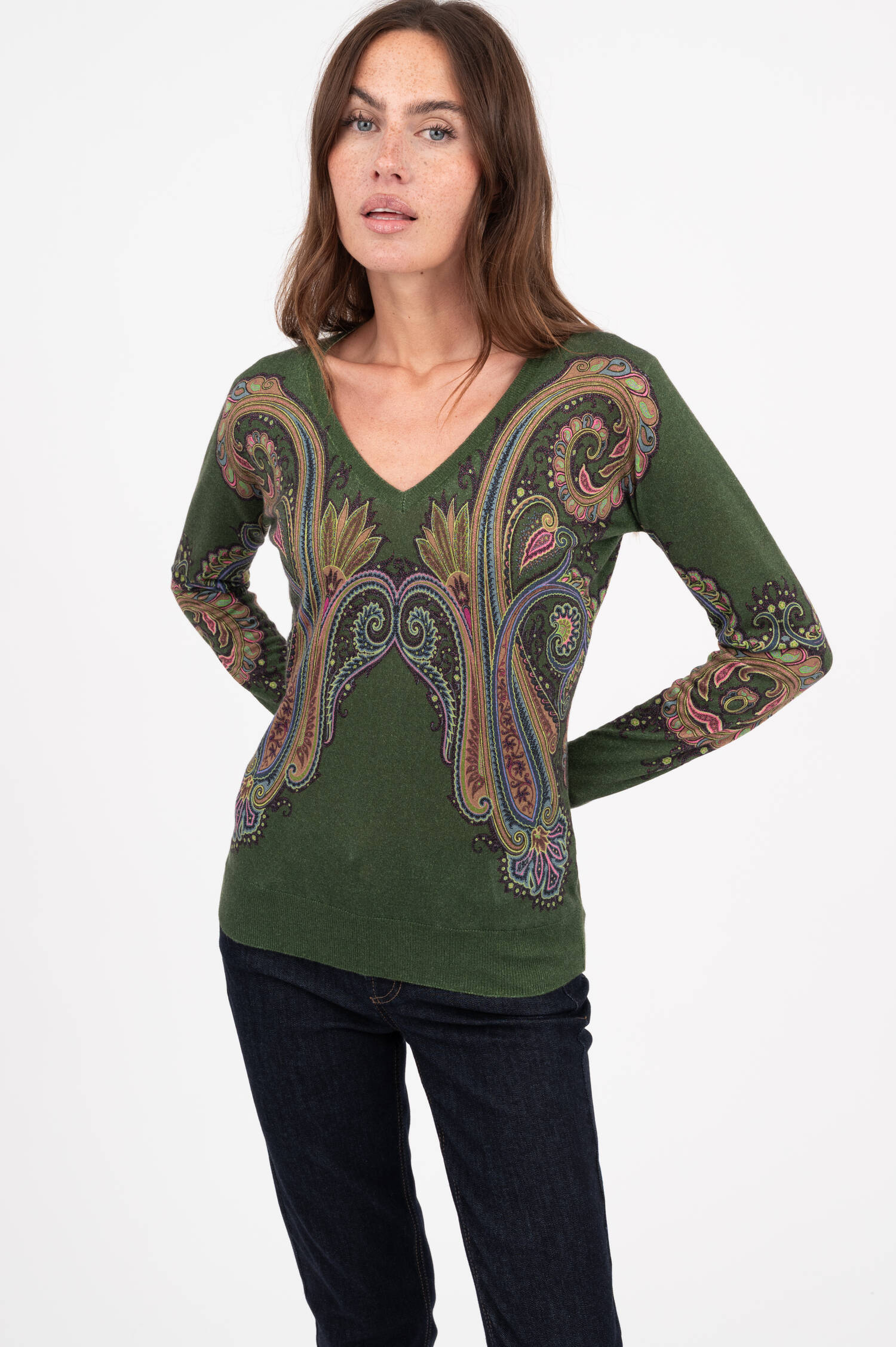 Pullover aus mit Paisley Print in Dunkelgrün