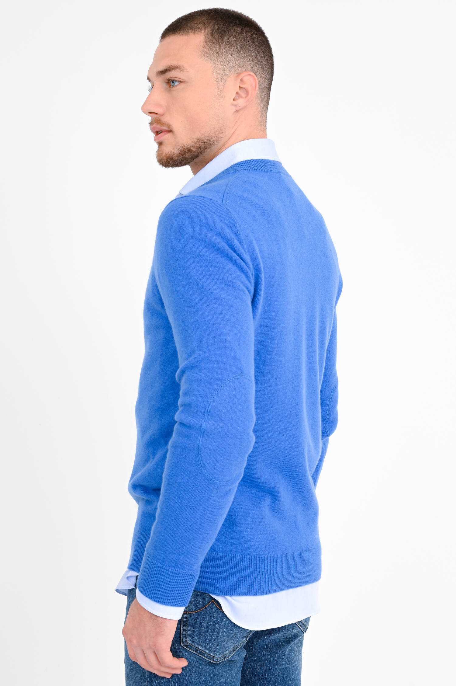 Cashmere Pullover mit V-Neck in Mittelblau Cashmere Pullover mit V-Neck in Mittelblau