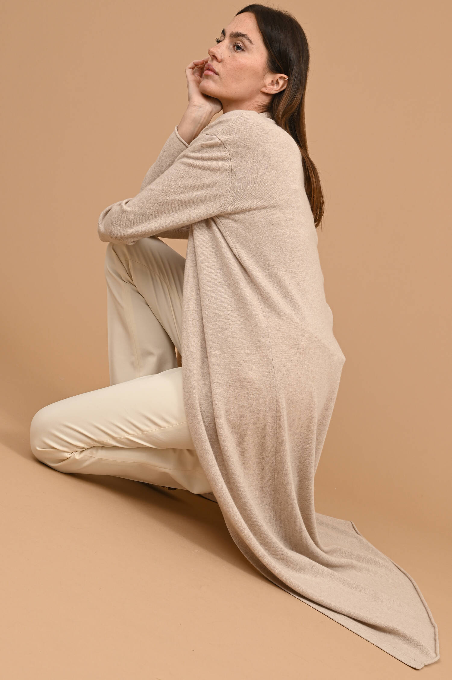 Cardigan aus Wolle/Cashmere in Sandbeige