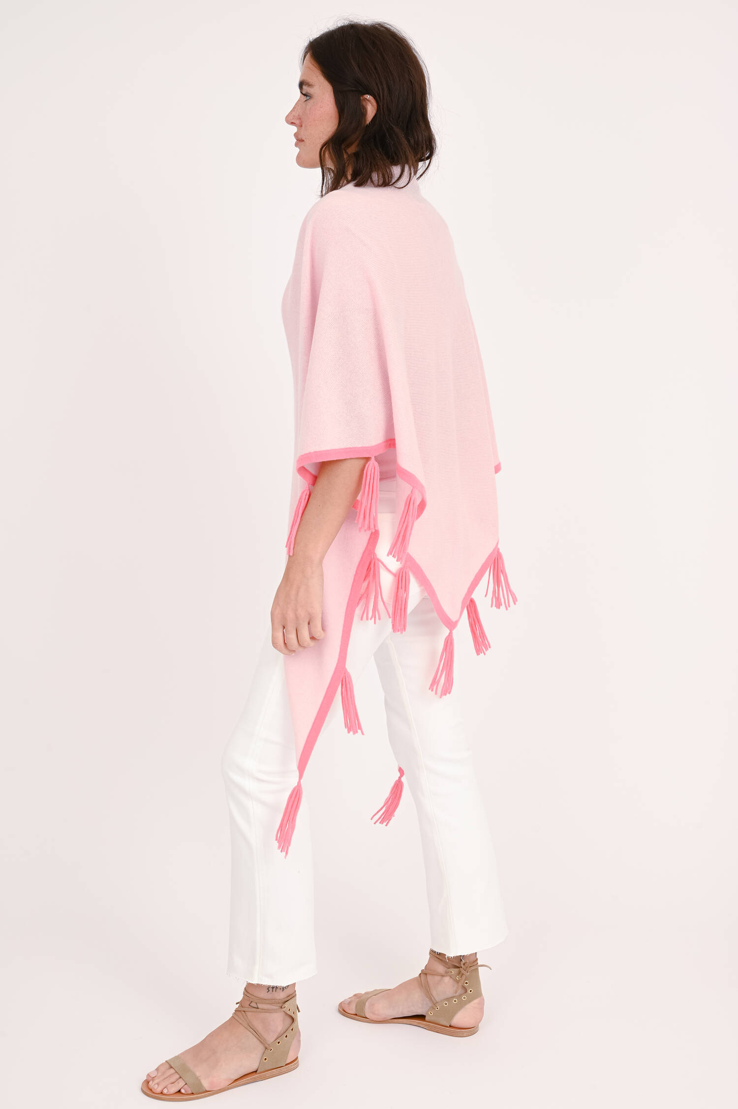 Poncho mit Fransen in Rosa/Pink