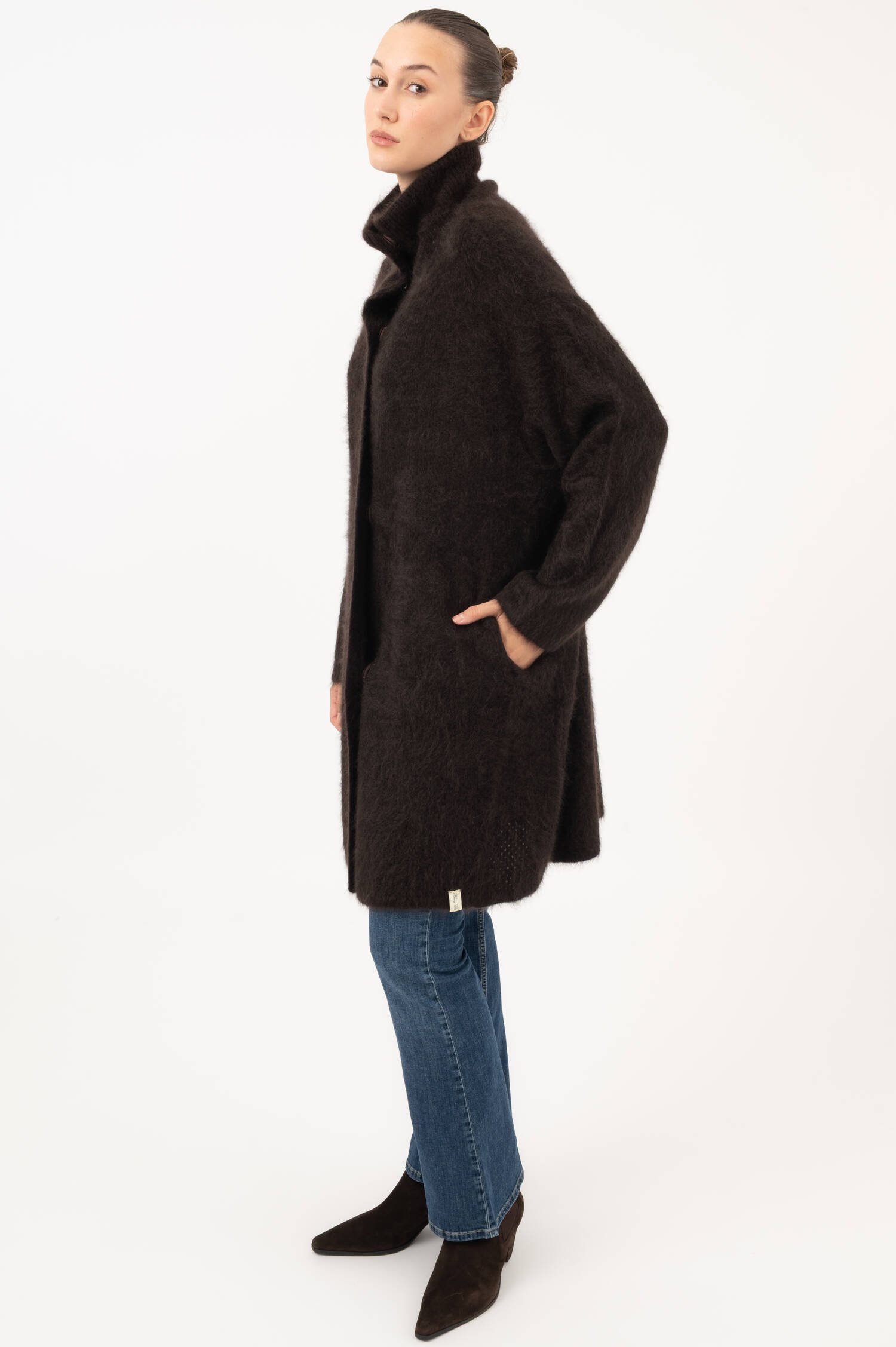 Cardigan mit Stehkragen in Braun