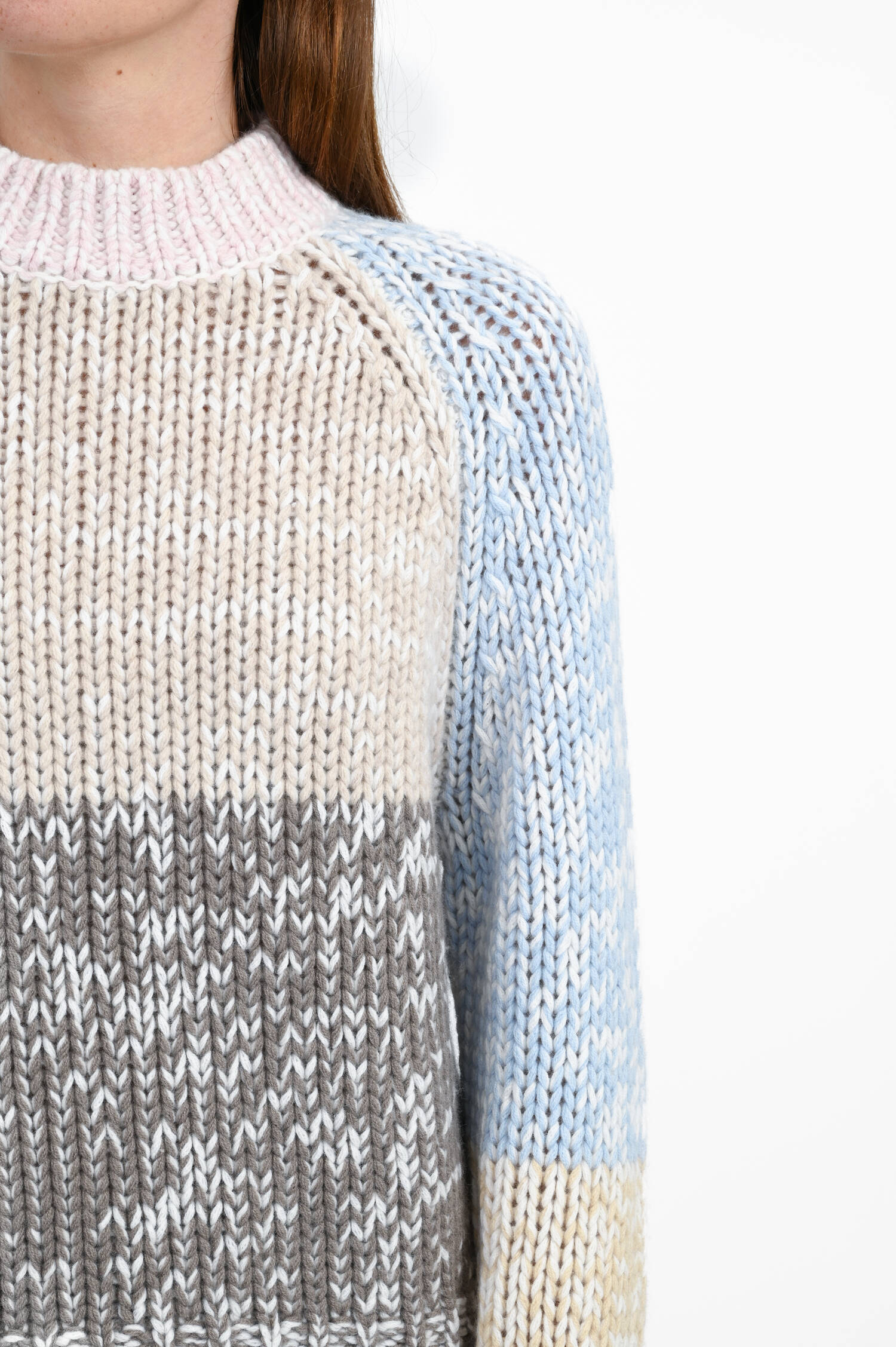 Cashmere-Strickpullover in Rosa/Blau/Beige