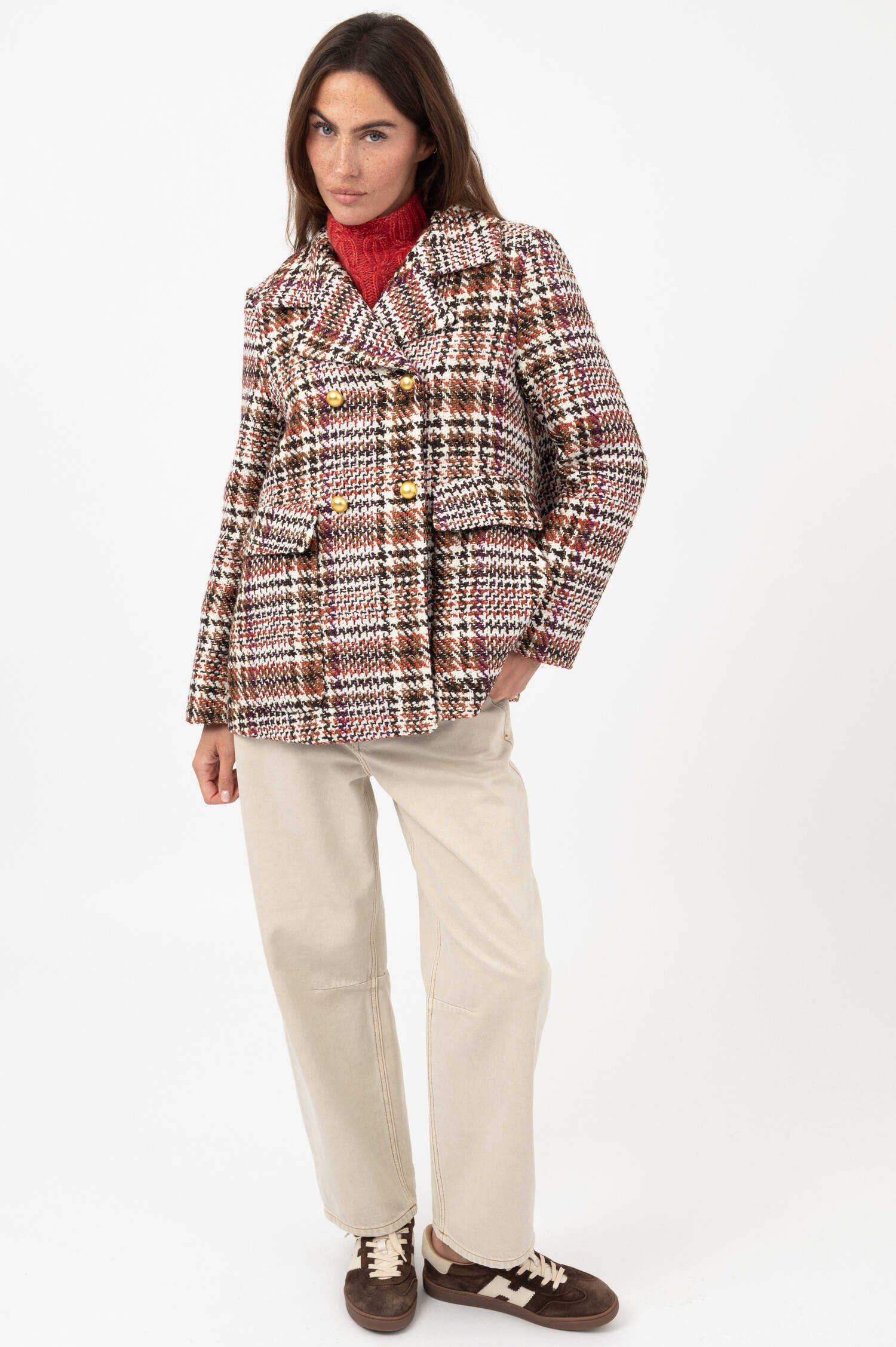 Tweed-Jacke in Rot/Braun/Weiß Tweed-Jacke in Rot/Braun/Weiß