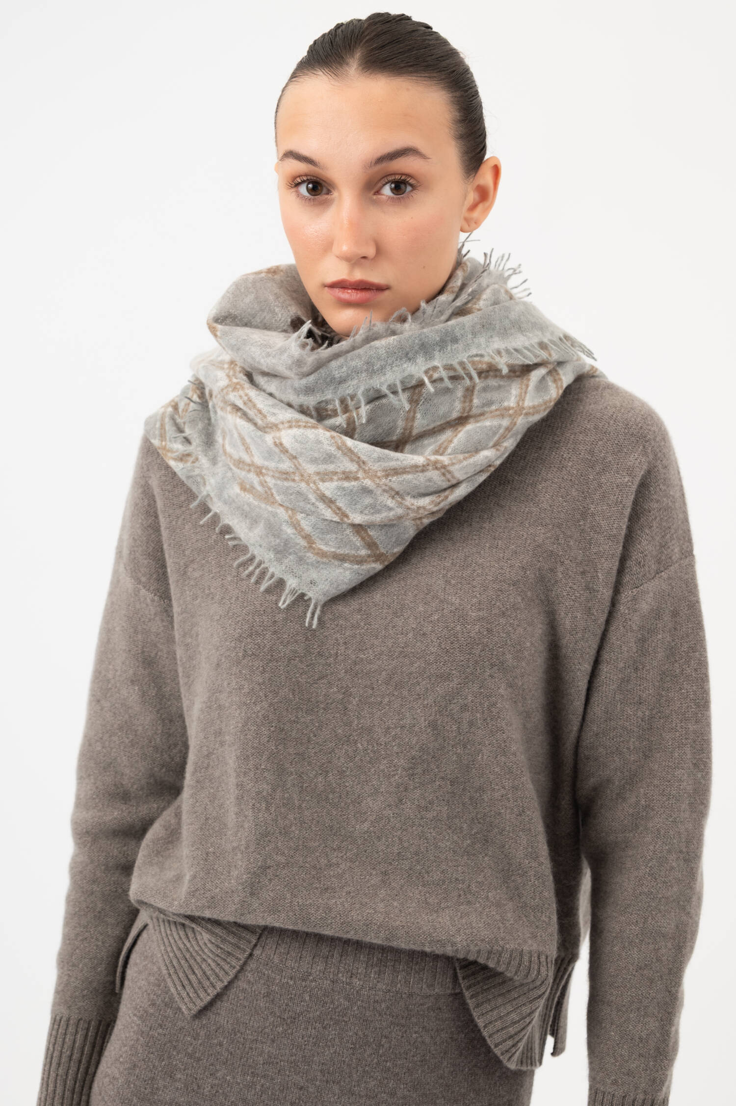 Cashmere-Schal mit Rautenprint in Blau