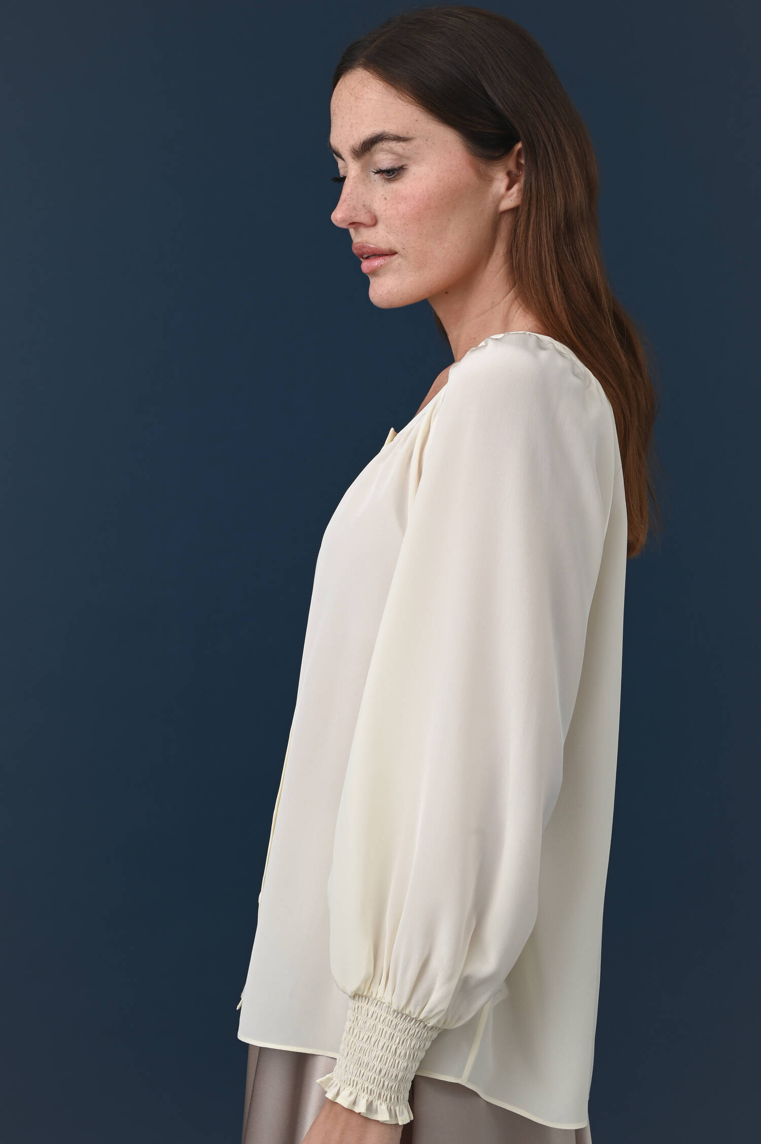 Chiffonseidenbluse in Mozzarella