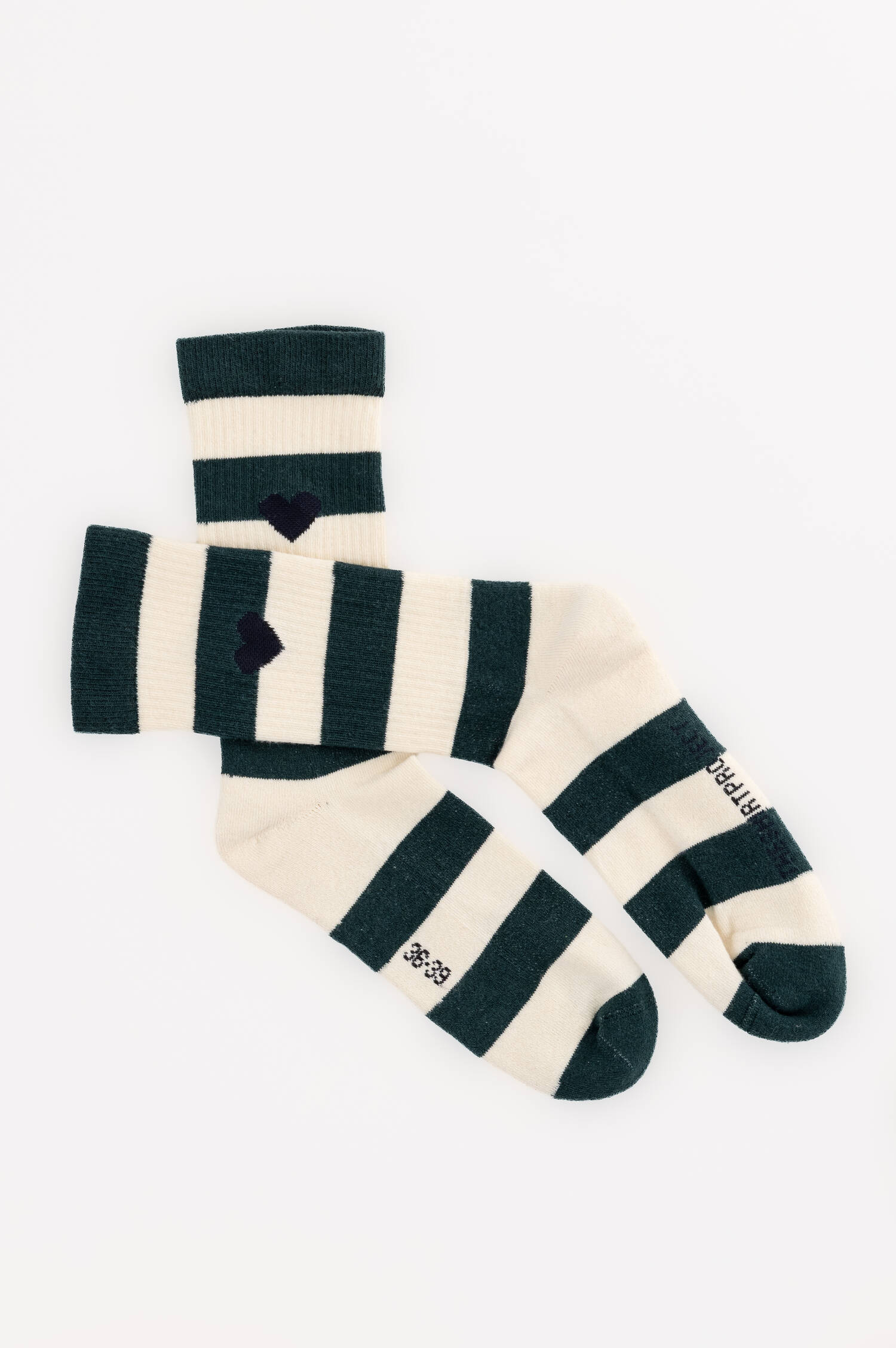 Ringelsocken mit Herz in Grün/Beige Ringelsocken mit Herz in Grün/Beige