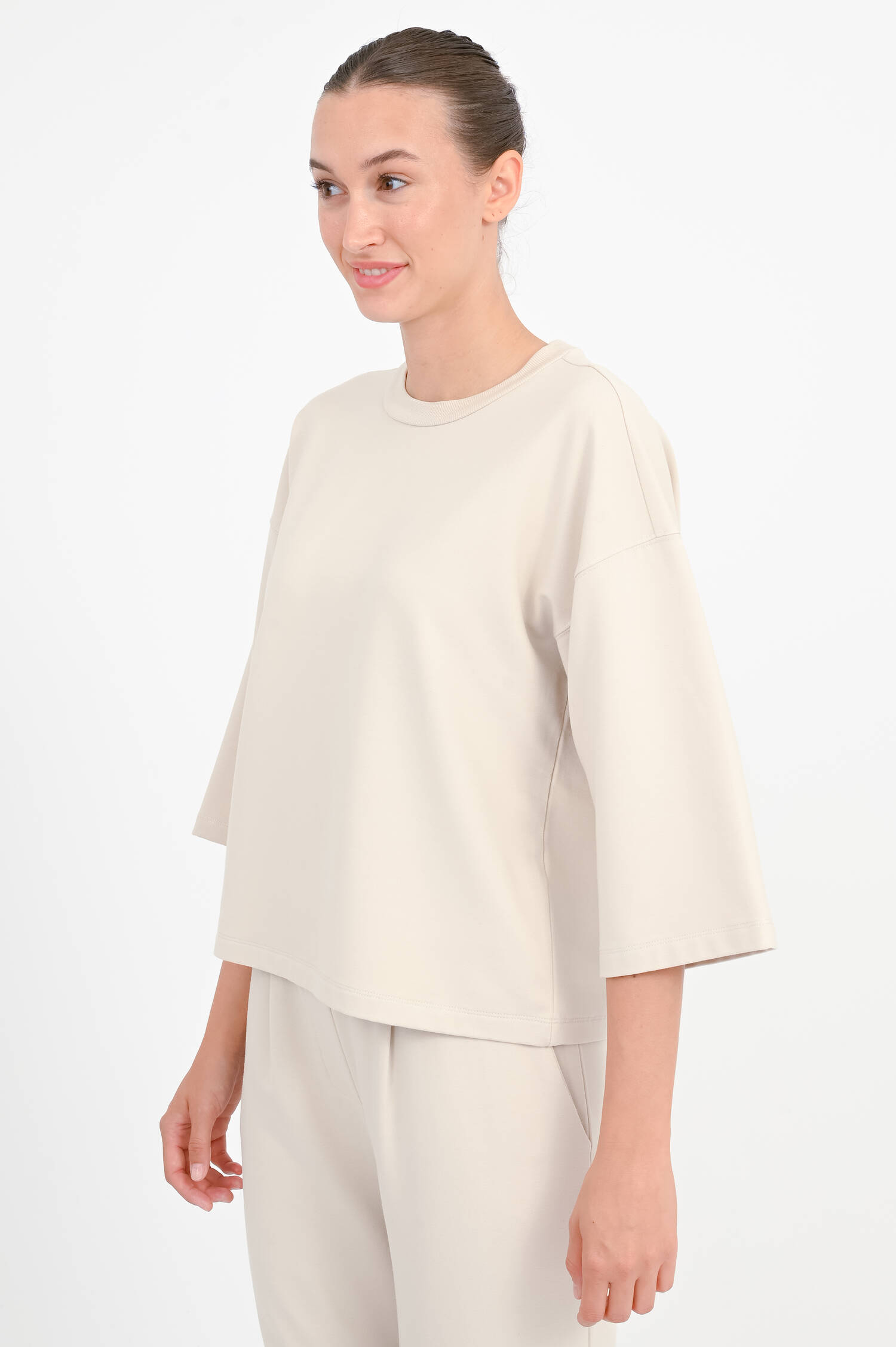T-Shirt mit 3/4 Ärmel in Creme