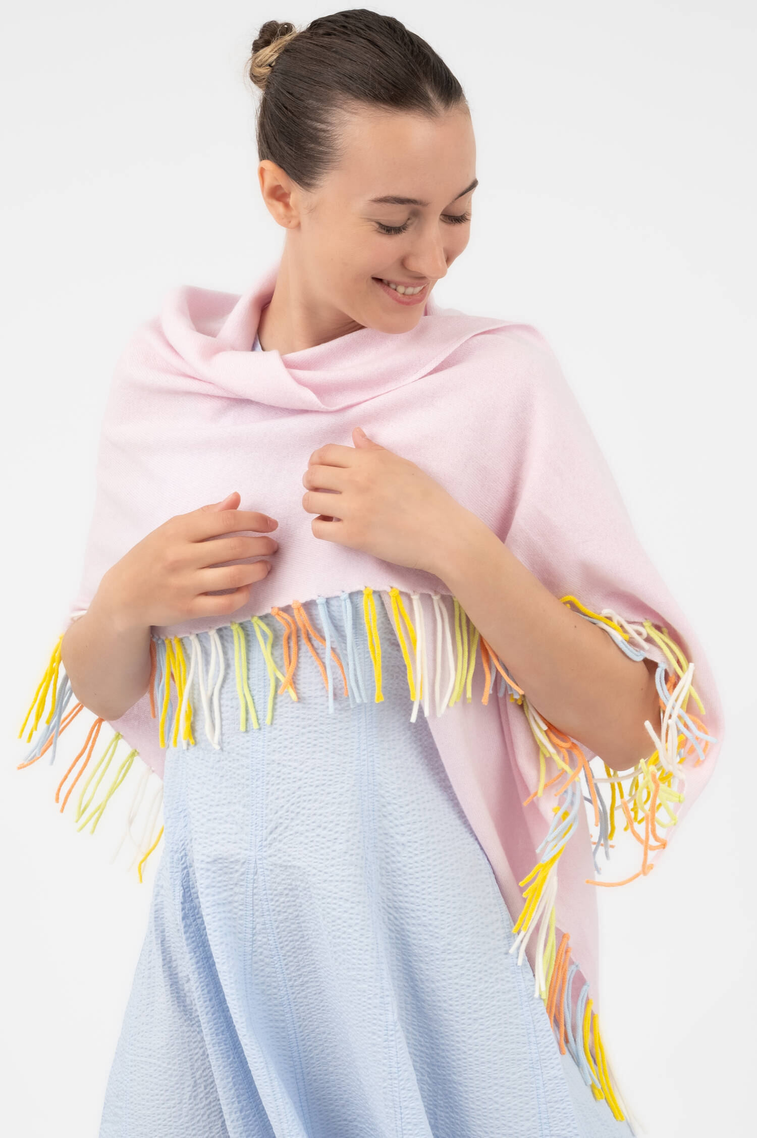 Dreieckstuch aus Woll-Cashmere in Rosa/Multicolor Dreieckstuch aus Woll-Cashmere in Rosa/Multicolor