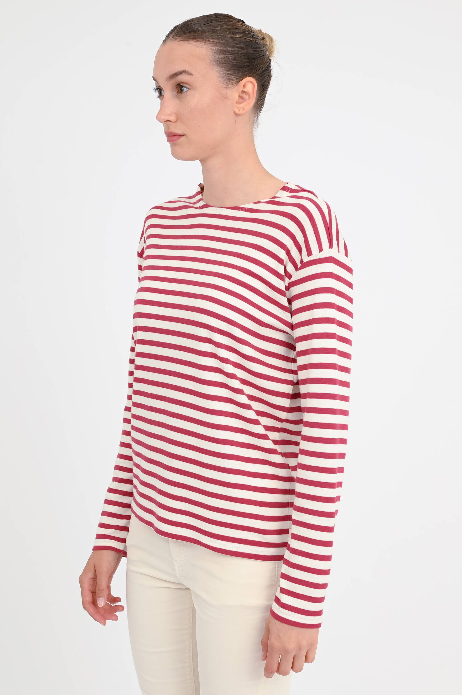  Gestreiftes Langarmshirt in Rot/Creme