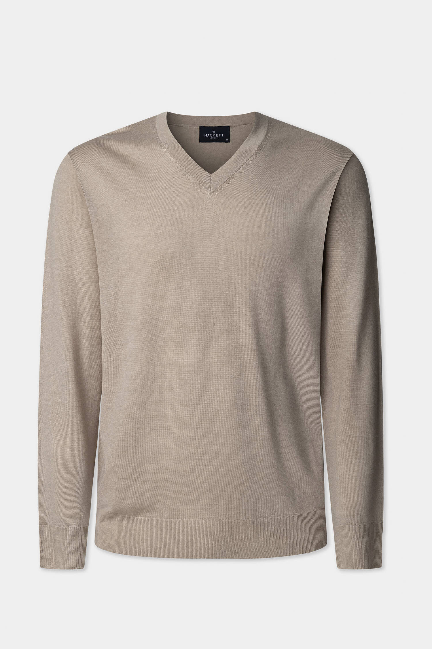 Woll-Seiden-Mix Pullover mit V-Neck in Cashew