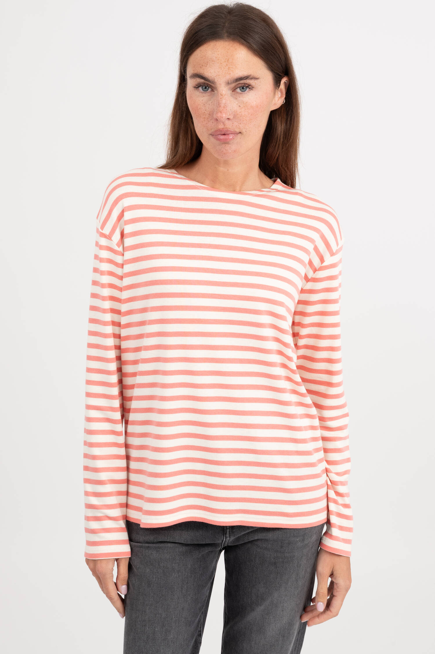 Langarm Shirt in Pink/Weiß gestreift