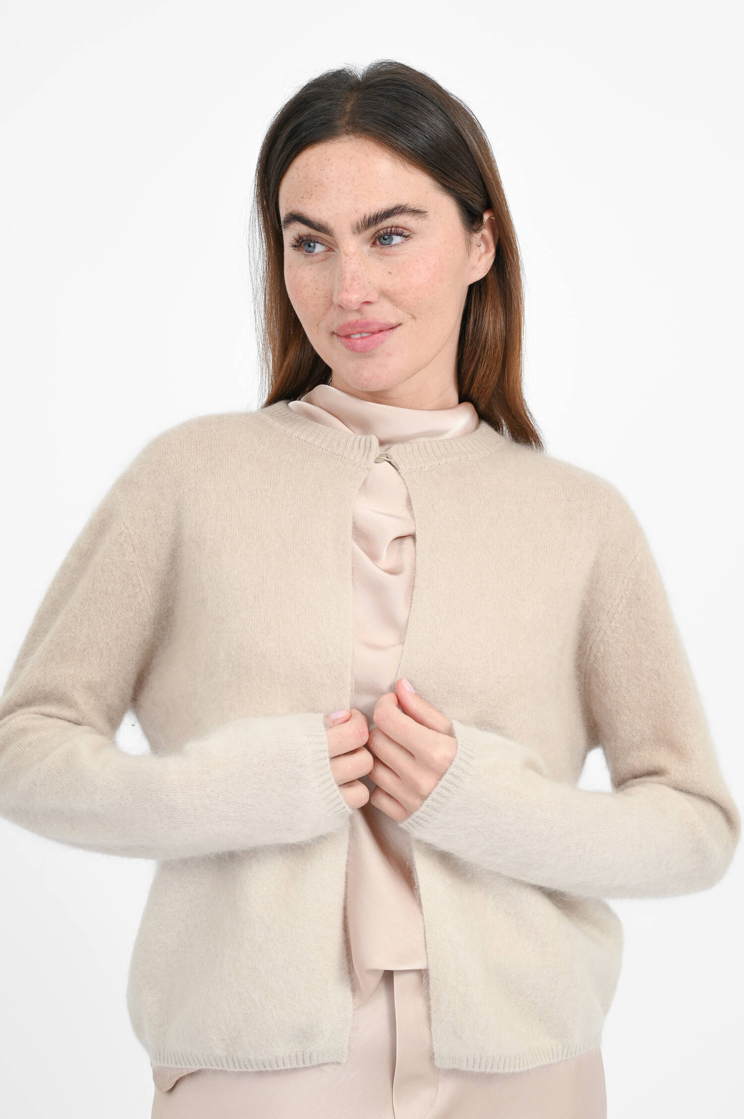 Strickweste aus Cashmere-Woll-Mix in Beige