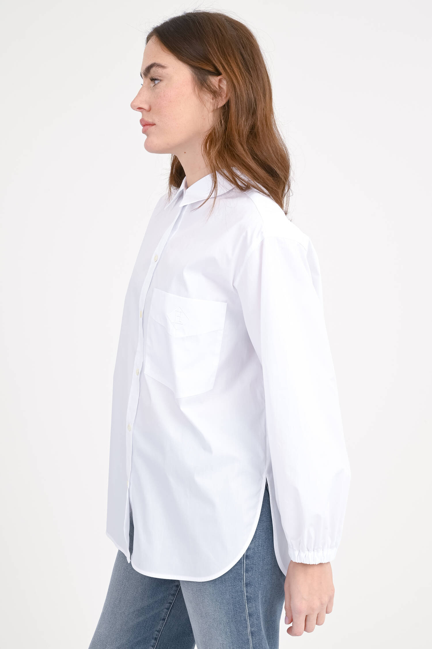 Oversize Bluse mit Logo Detail in Weiß