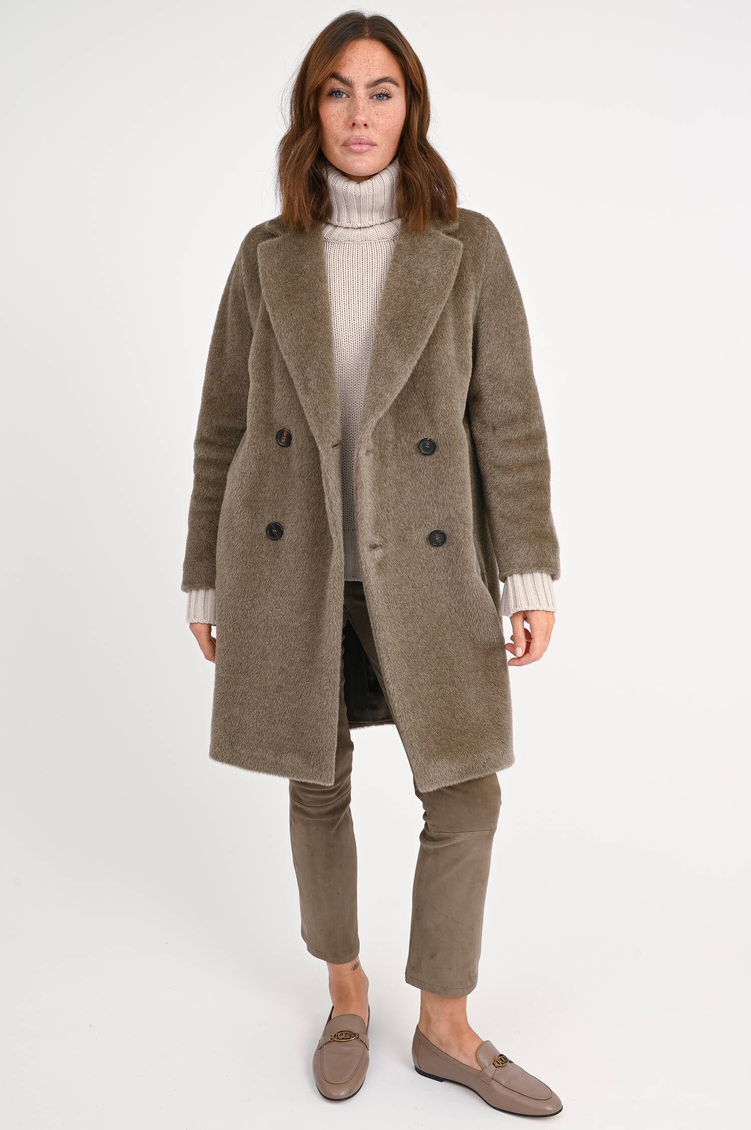 Doppelreihiger Mantel ROSETO in Taupe