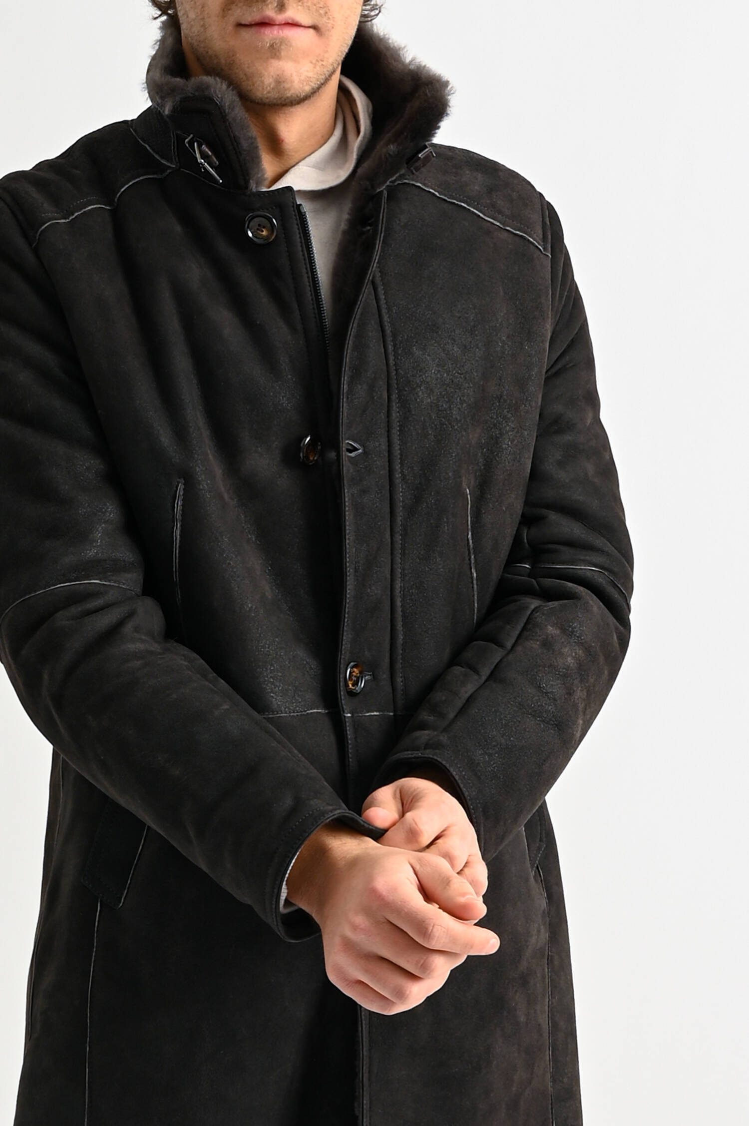 Ledermantel im Vintage-Stil in Dunkelbraun