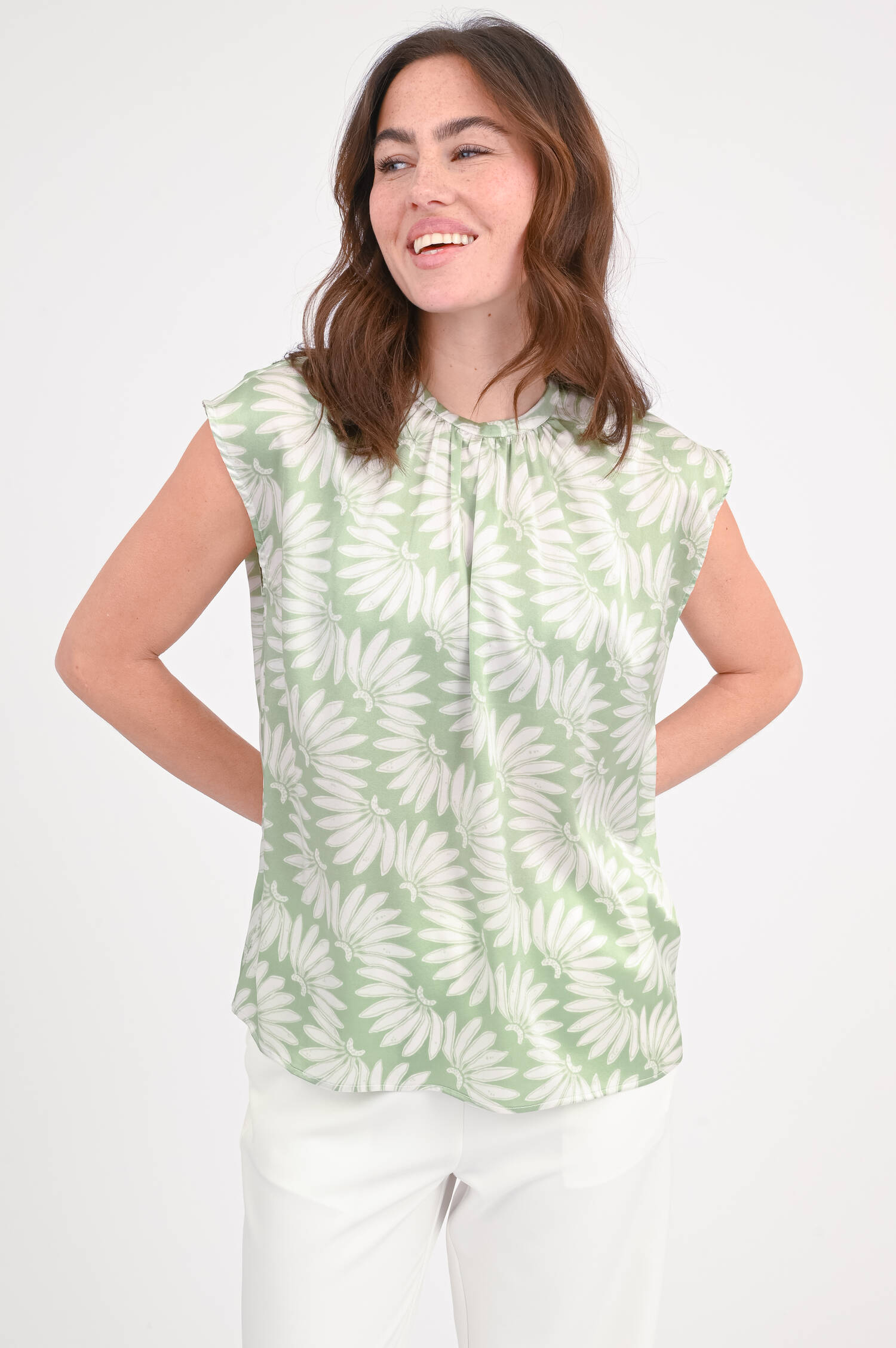Seiden-Top FELLNI in Salbei/Weiß gemustert