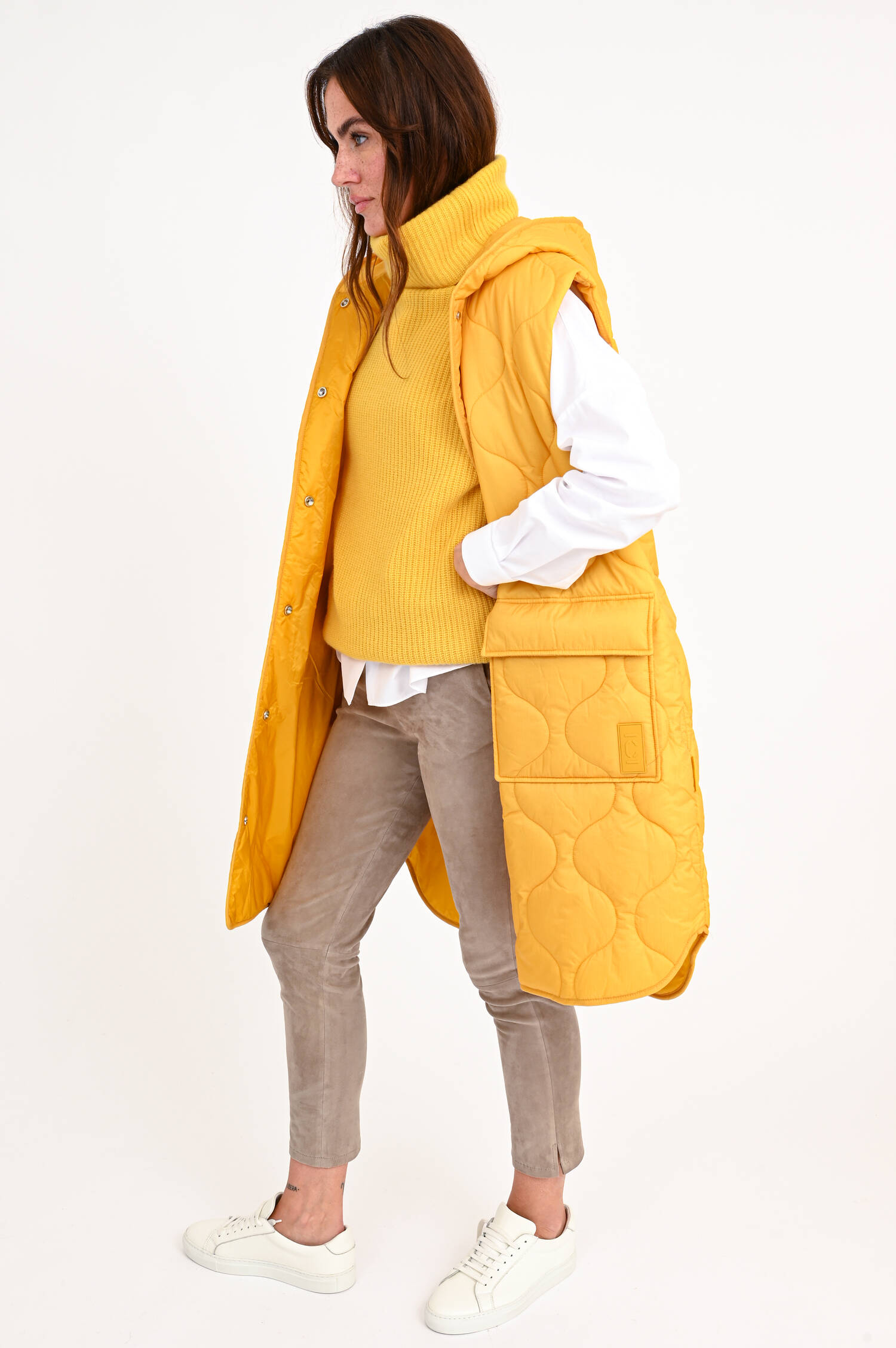 Lange Steppweste in Gelb